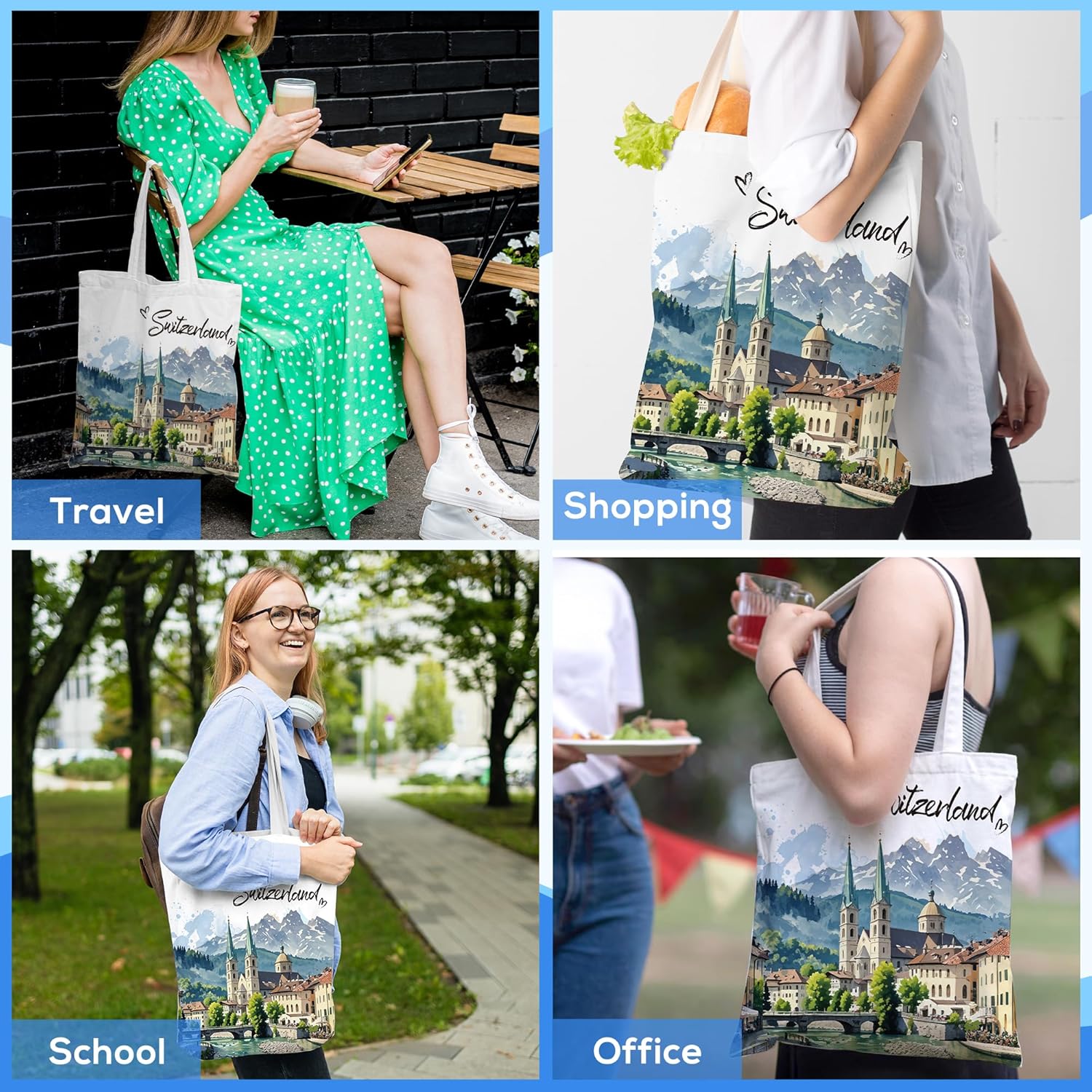 Europe Travel Souvenirs Gifts Tote Bags Reusable Grocery Bags London Paris Switzerland Gifts for Women - Image 6