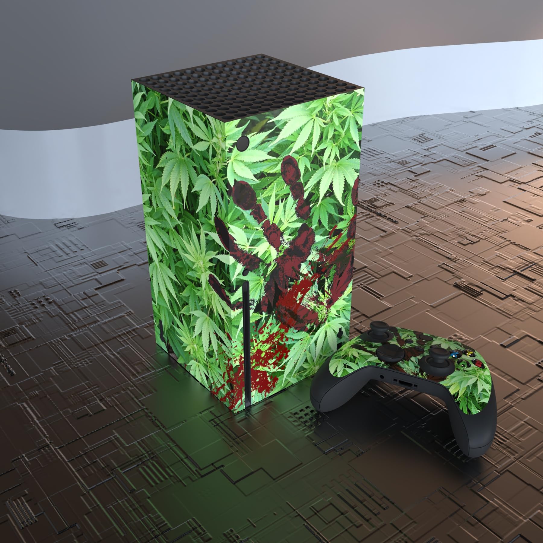 PlayVital Blood Handprint Weeds Custom Vinyl Skins for Xbox Series X, Wrap Decal Cover Stickers for Xbox Series X Console Controller - 4