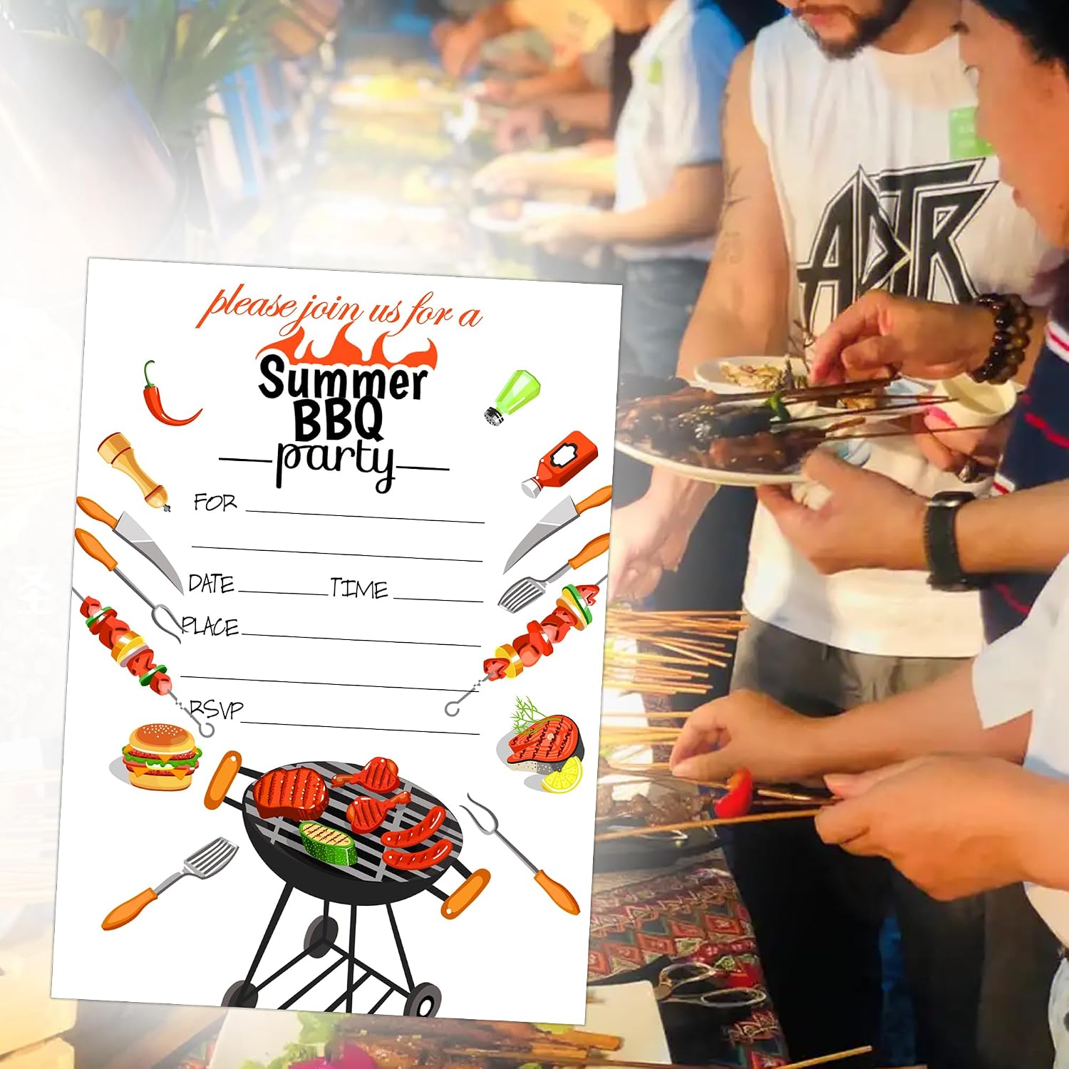 20 Pack Summer BBQ Party Invitations Cards with Envelopes,4x6 Inch Summer Barbeque Party Invites Cards for Children, Kids, Teens Adults