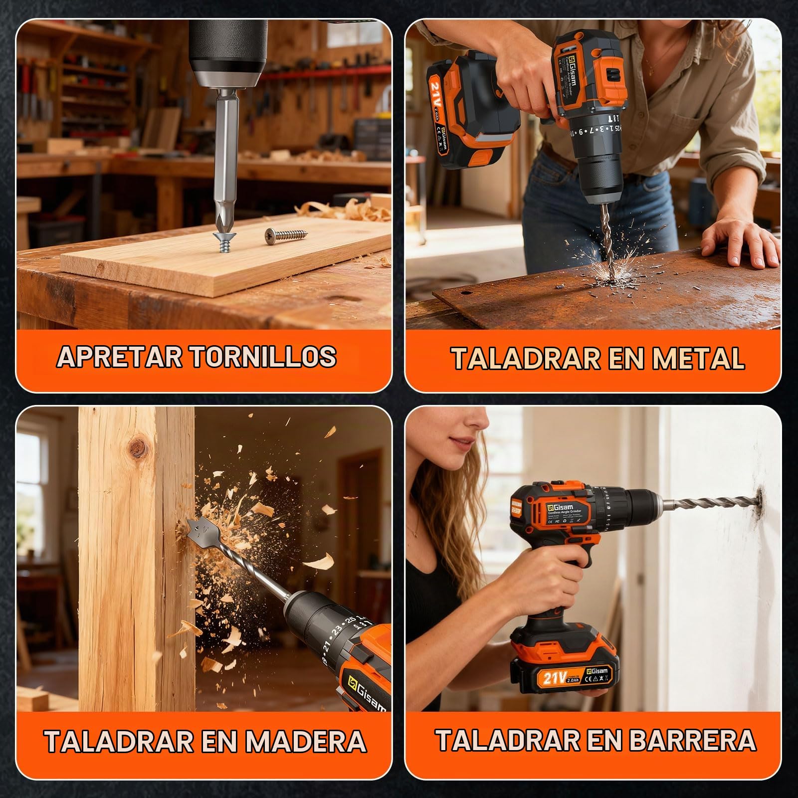 Taladro a Batería 21V, Kit Taladro Inalámbrico Con 2 Baterías, Motor Brushless 1200W 75Nm, 25+3 Niveles, Mandril 13mm, 2 Velocidades, Gran LED, 29 Accesorios Para Hogar & DIY de Jardín