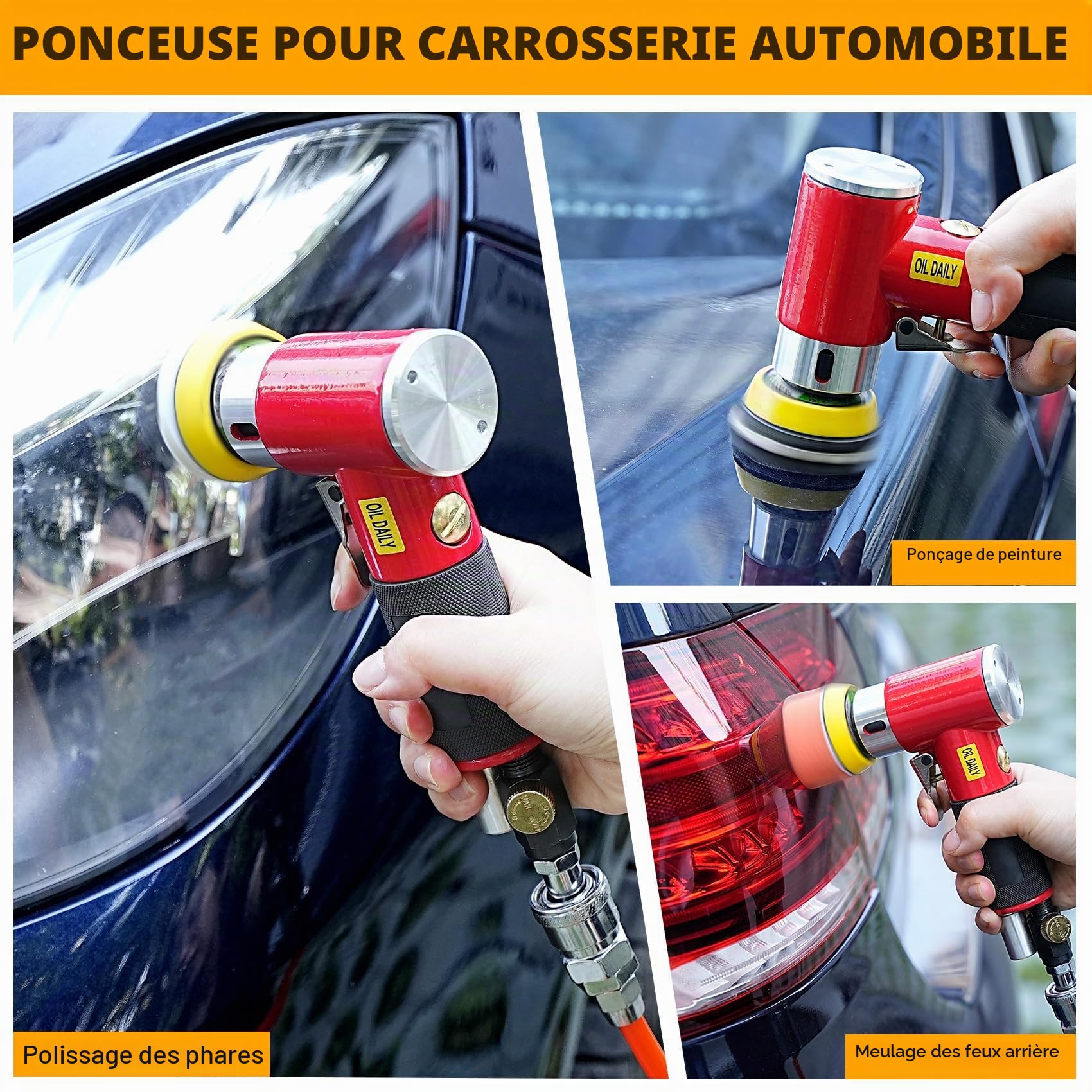 SI FANG Mini Ponceuse Excentrique Pneumatique à Air Comprimé 48Pcs avec Disques 25mm/50mm/75mm, Ponceuse Orbitale, Polisseuse Carrosserie Complète avec Accessoires