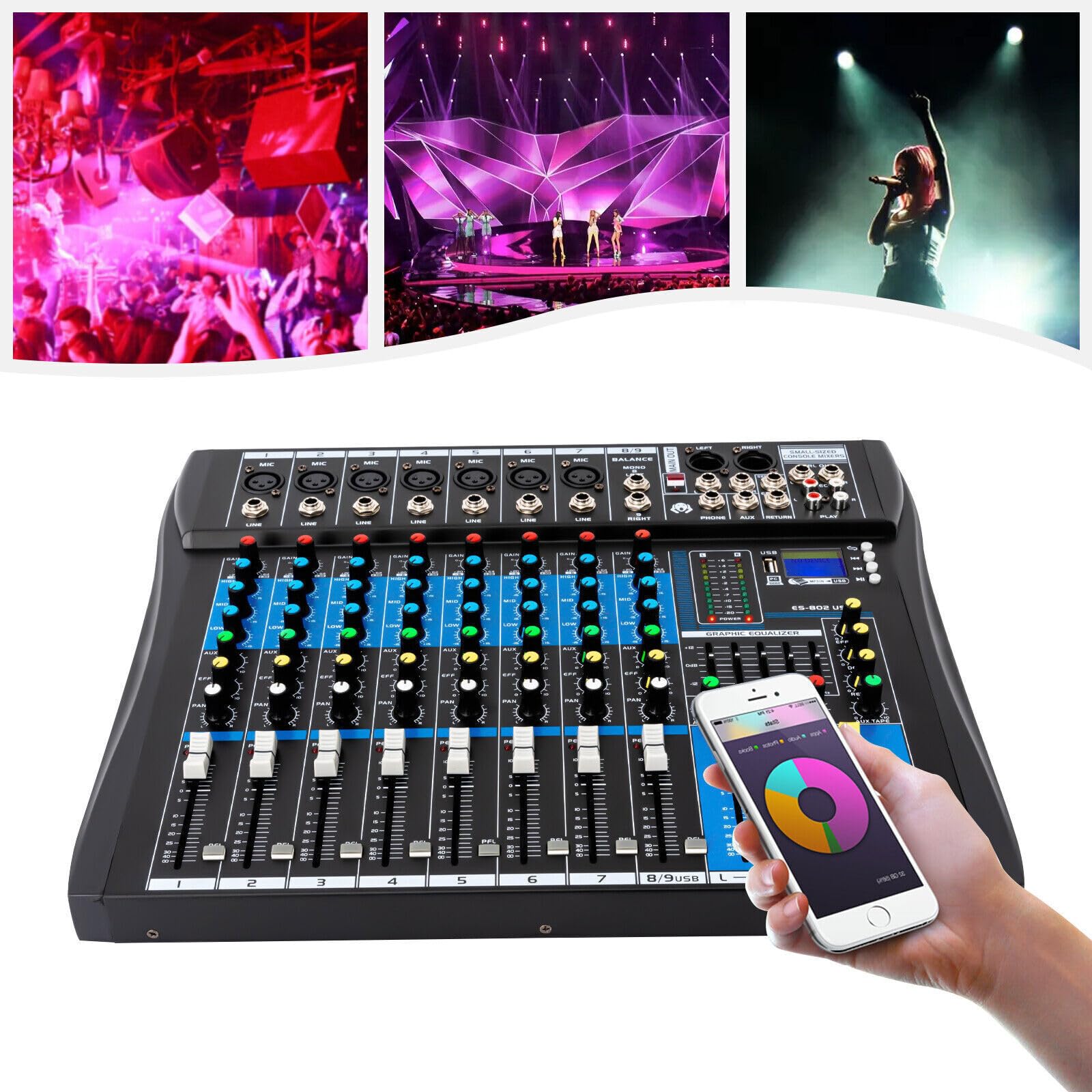 Audio Mixer 8-kanaals Audio Mixer Opname Digitaal Bluetooth Mengpaneel USB DJ Karaoke Party voor Karaoke Digitale Audio Mixer