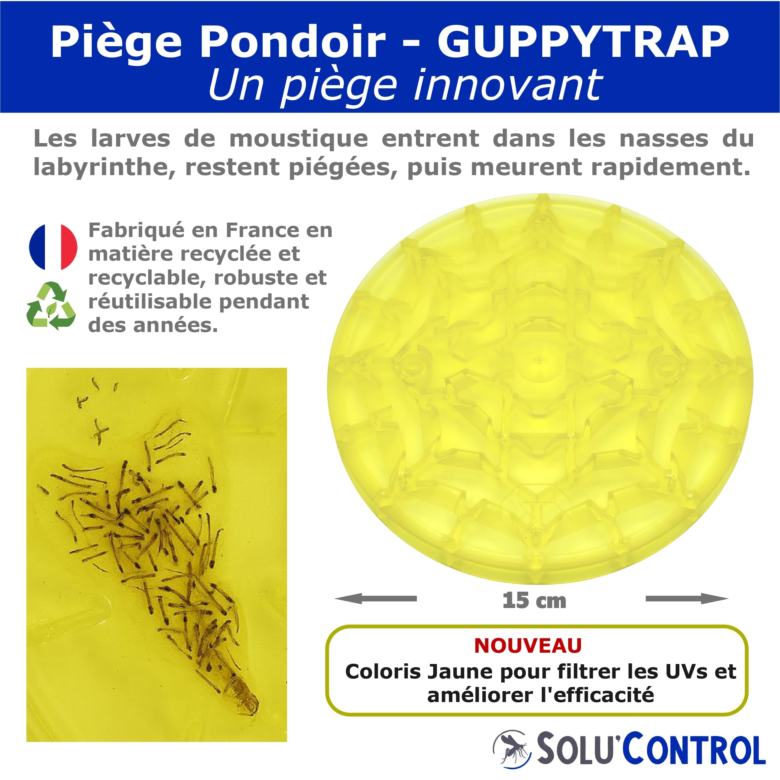 2 Guppy Trap + 2 coupelles, Piège Pondoir à Moustiques Écologique, sans Insecticide, sans Adhésif, Médaille d'argent Concours Lépine 2023, Fabriqué en France