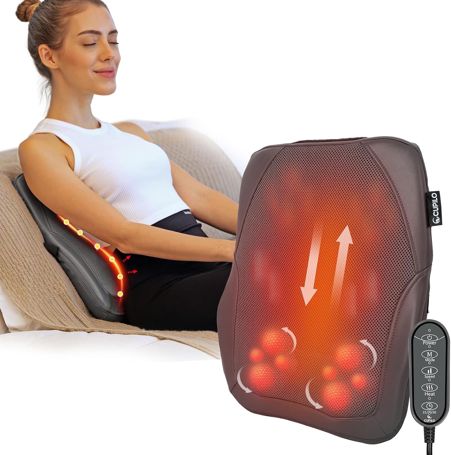 Shiatsu Back Massager for Deep Tissue Pain Relief, 4D Kneading & Rolling Up and Down Car Low Back Massager with Heat for Office and Home Use