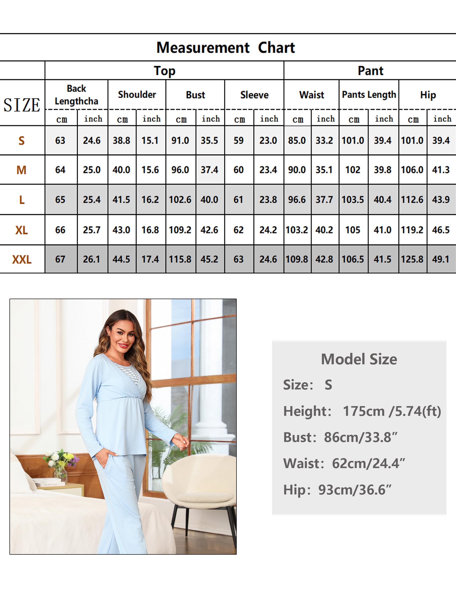 Stillpyjama Damen Lang Umstandspyjama Langarm Winter Baumwolle Nachtwäsche Zweiteiliger Schwangerschaft Schlafanzug tillfunktion Umstandsmode für Schwanger