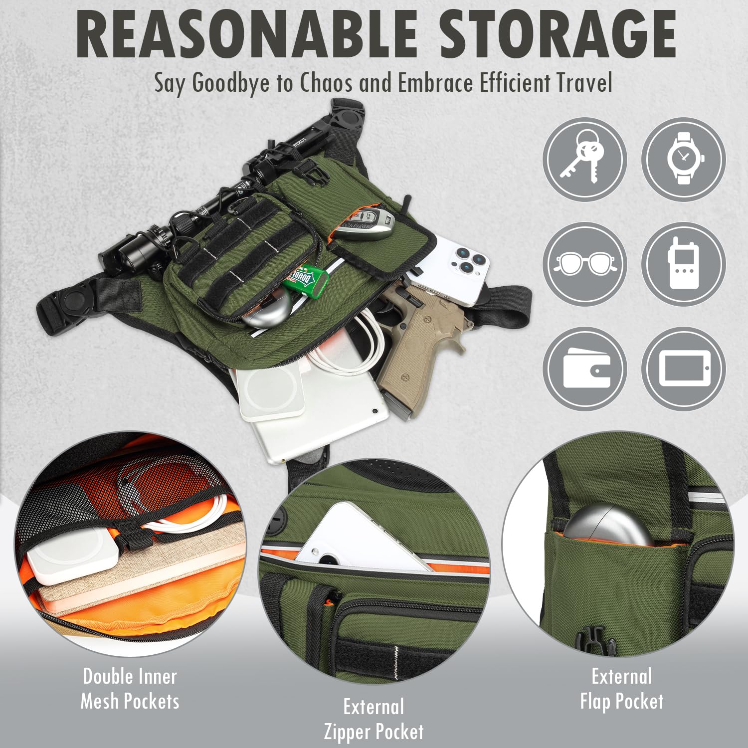 Bolsa táctica en el pecho para hombre y mujer, con tira reflectante, chaleco deportivo para correr, ciclismo, etc