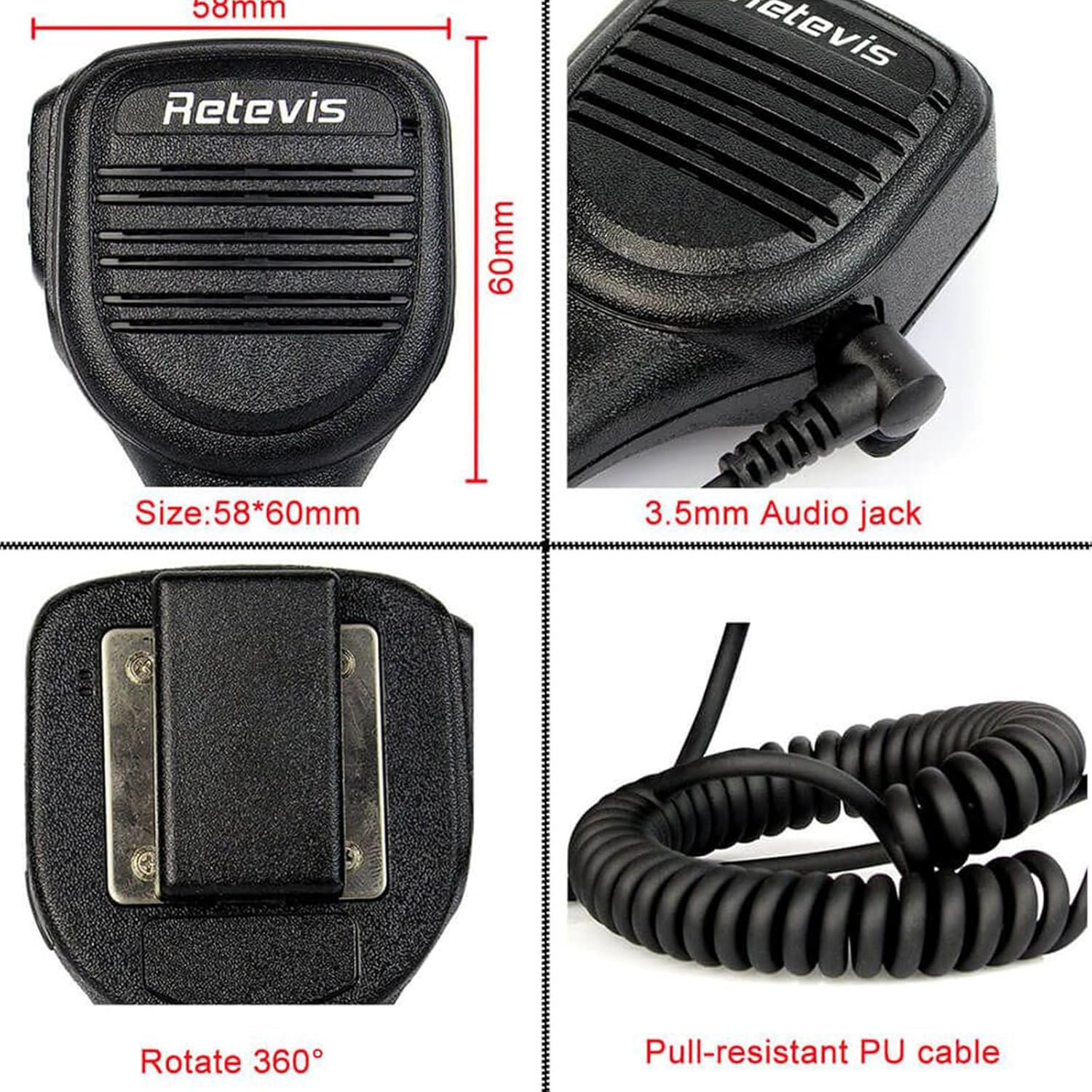 Retevis HM003 dimensions and 3.5mm audio jack