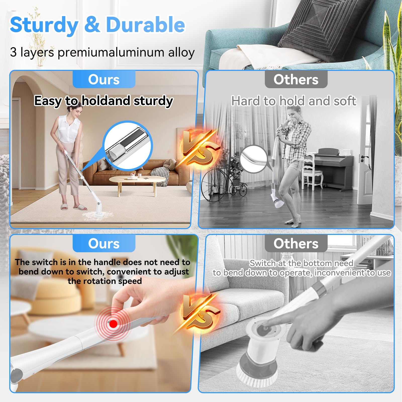 Goodpapa Electric Spin Scrubber C2 - Cepillo de Limpieza de Ducha inalámbrico con 8 Cabezales de Cepillo reemplazables para baño, bañera, Azulejos, Piso 01