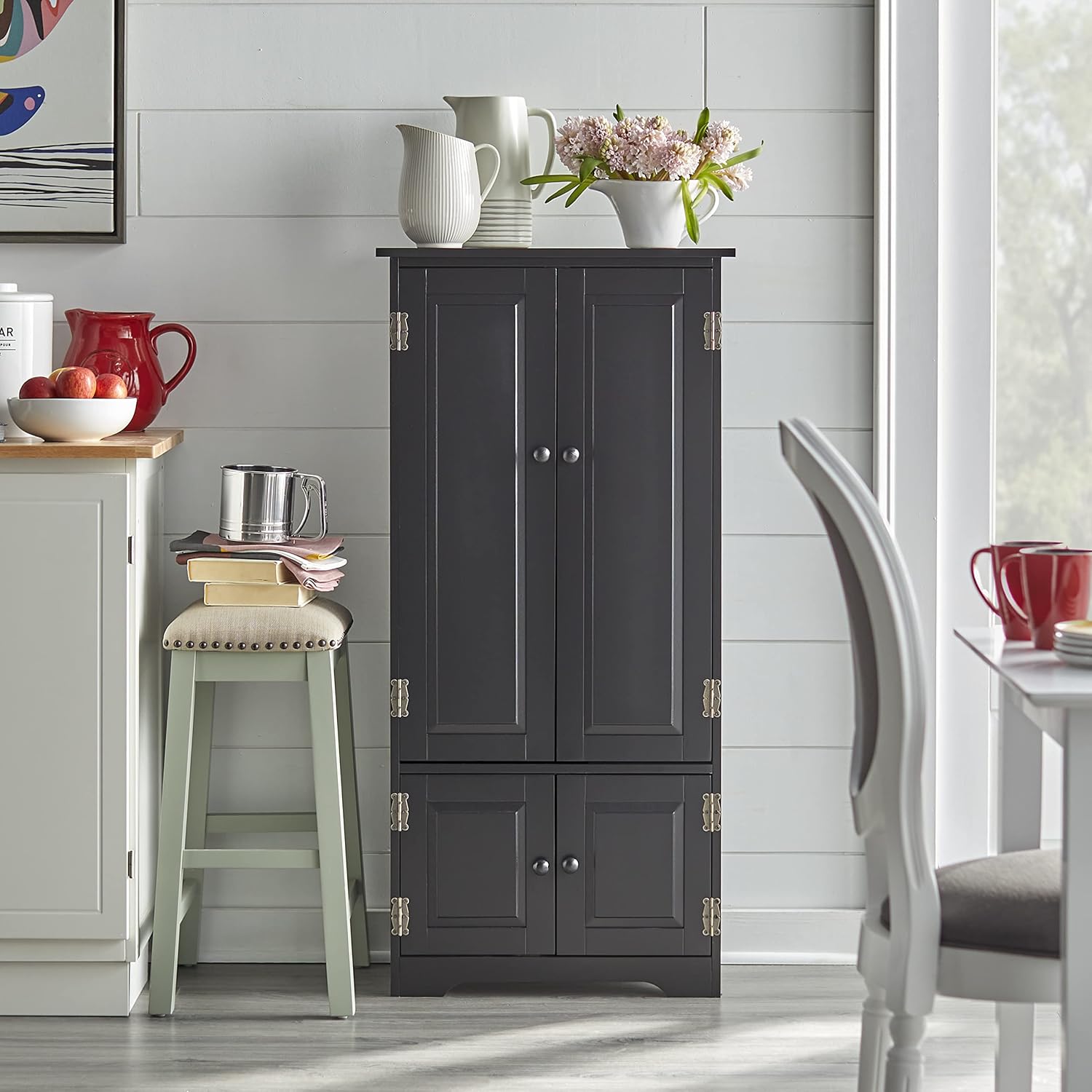 4 Door Tall Pantry Cabinet, Black