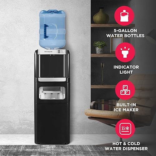 Miniatura 3 de Frigidaire Máquina de hielo y agua 3 en 1 - Dispensador de enfriador de agua de carga superior caliente o fría para botella de 5 galones - Máquina