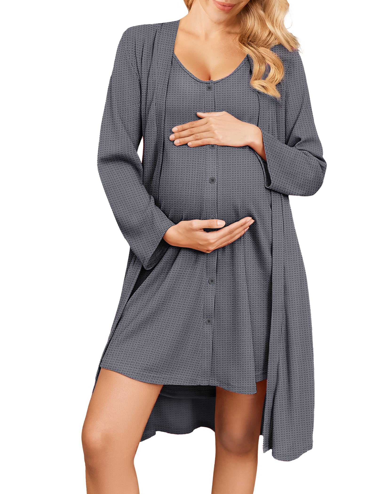 Ekouaer Waffle Gown and Robe Set
