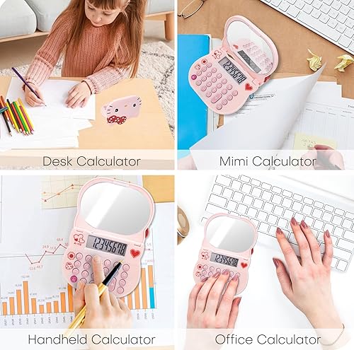 Miniatura 7 de Lindas calculadoras de espejo de maquillaje, escritorio básico de 8 dígitos con pantalla LCD grande y botón sensible, mini calculadora para