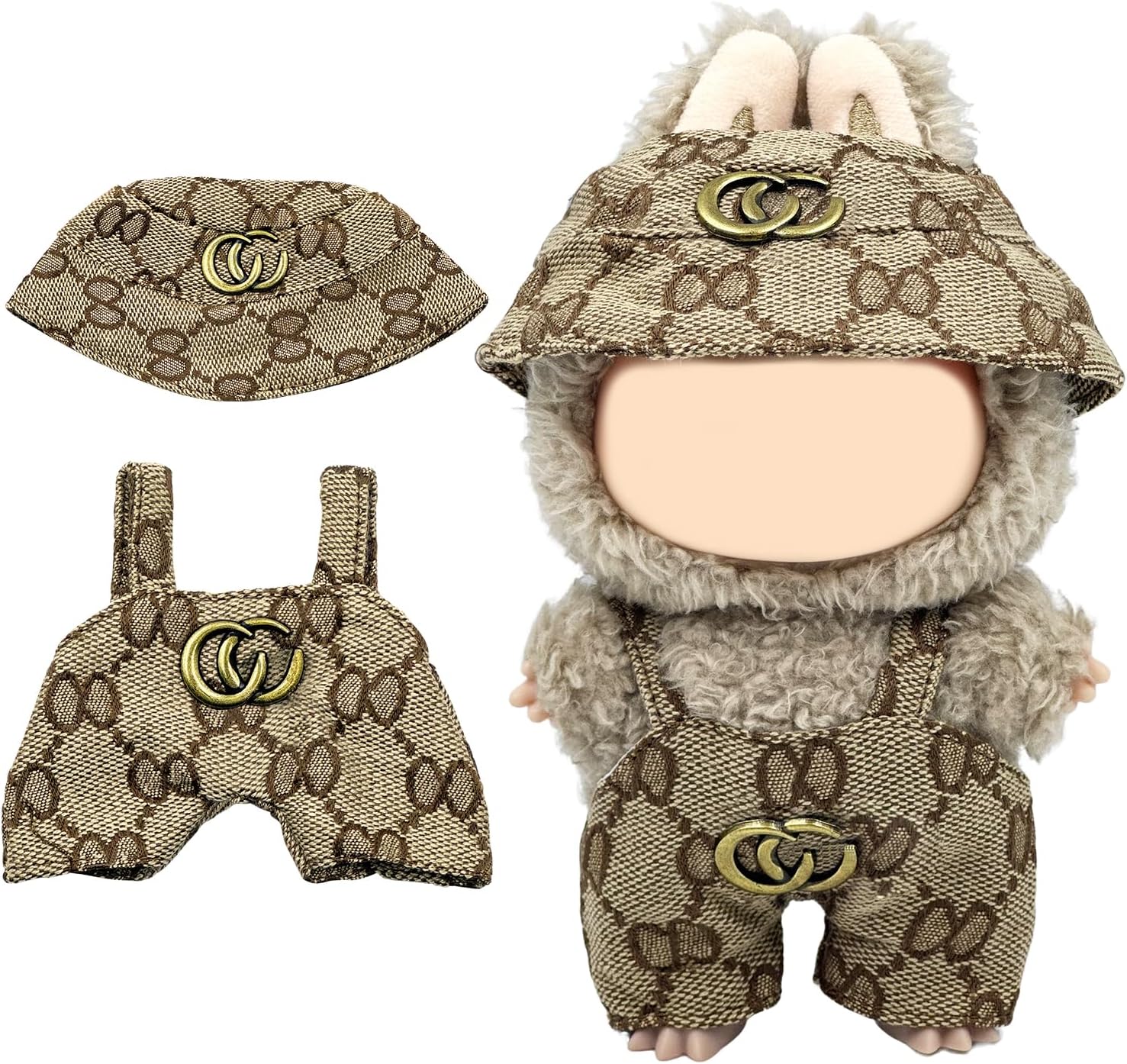 17cm Clothes Set(Only Outfit), Hat & Overalls Set for 6.7inch Doll, Cute Clothes for Dress up Unique Style, Stylish Clothes for Doll (Brown)