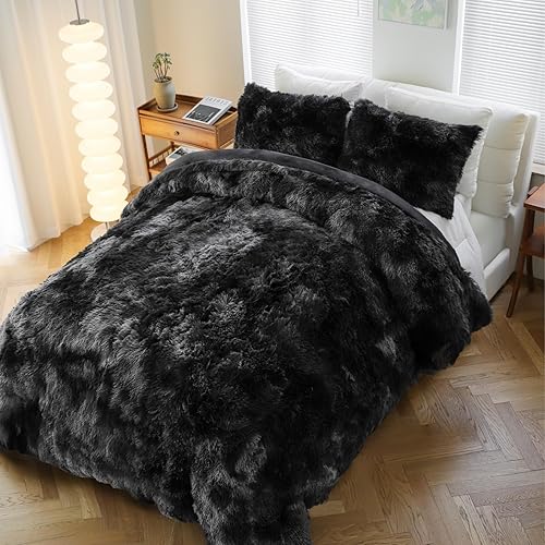 Miniatura 8 de Syalife Juego de ropa de cama individual lanudo y peludo, juego de ropa de cama de felpa de pelo sintético esponjoso, juego de ropa de cama de 2