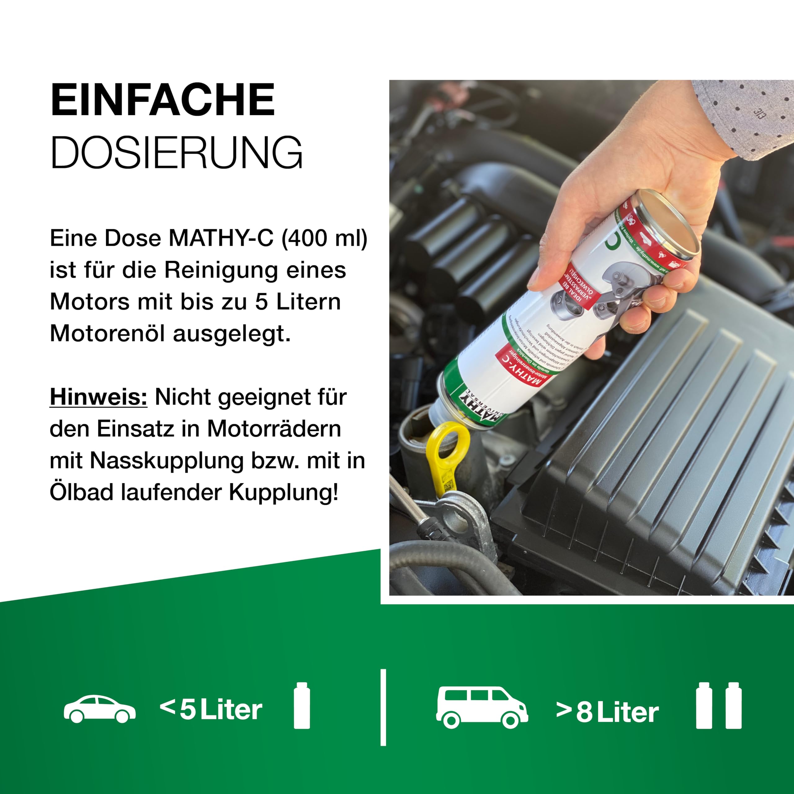 MATHY-C Motor-Innenreiniger (400 ml) - Motorspülung und Motor Innenreinigung für Diesel und Benzin Motoren - Motorreiniger Dichtungsneutral