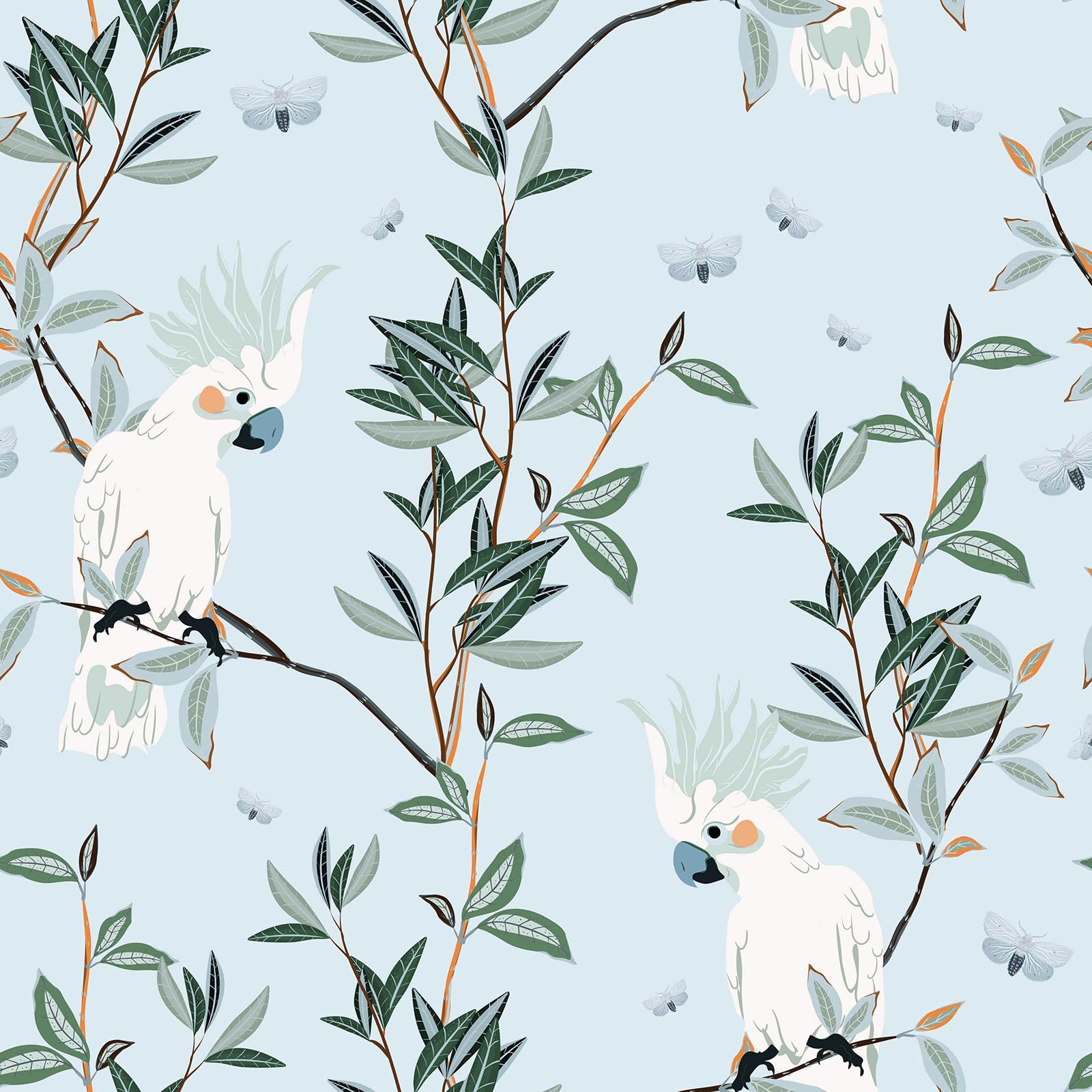 VaryStyle 17.7"x118" Blue Tropical Wallpaper Jungle Parrot Bird Peel and Stick Wallpaper Blue/Green/White Floral Wallpaper Self Adhesive Removable