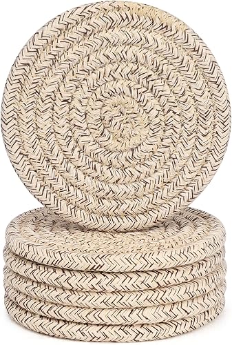 Miniatura 10 de ABenkle Juego de 6 posavasos tejidos para bebidas, posavasos absorbentes bohemios, 4.3 pulgadas, regalo perfecto para inauguración de la casa,