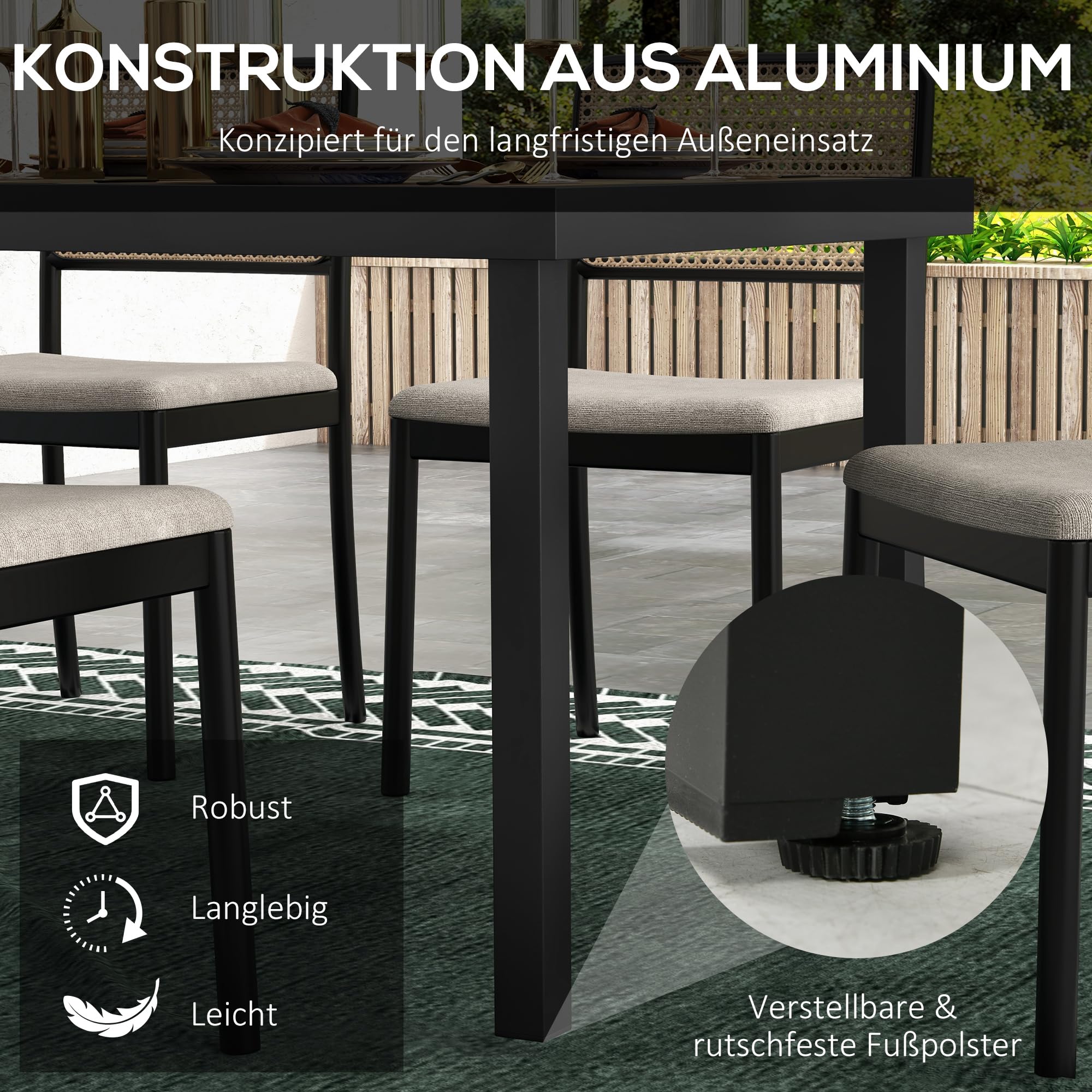 Outsunny Stół ogrodowy, aluminiowy, 190 x 90 cm, odporny na warunki atmosferyczne, stół bufetowy o wyglądzie drewna, antypoślizgowy, stół kempingowy dla 8 osób, stół balkonowy, stół tarasowy, stół do