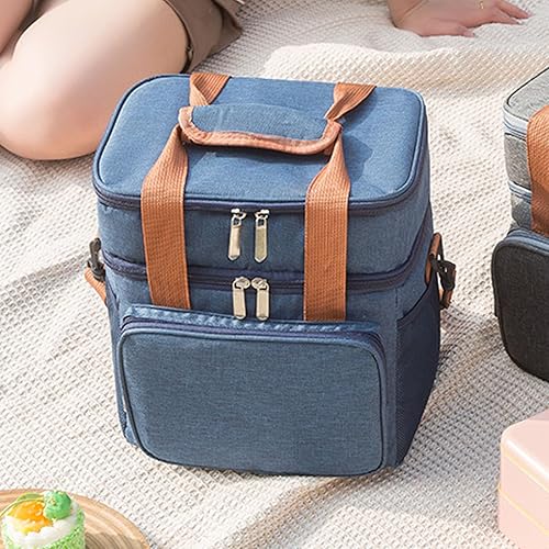 Miniatura 6 de TOPINCN Bolsa de almuerzo a prueba de fugas, bolsa de almuerzo con 2 cubiertas, gran capacidad, impermeable, a prueba de fugas, 2 vías, con
