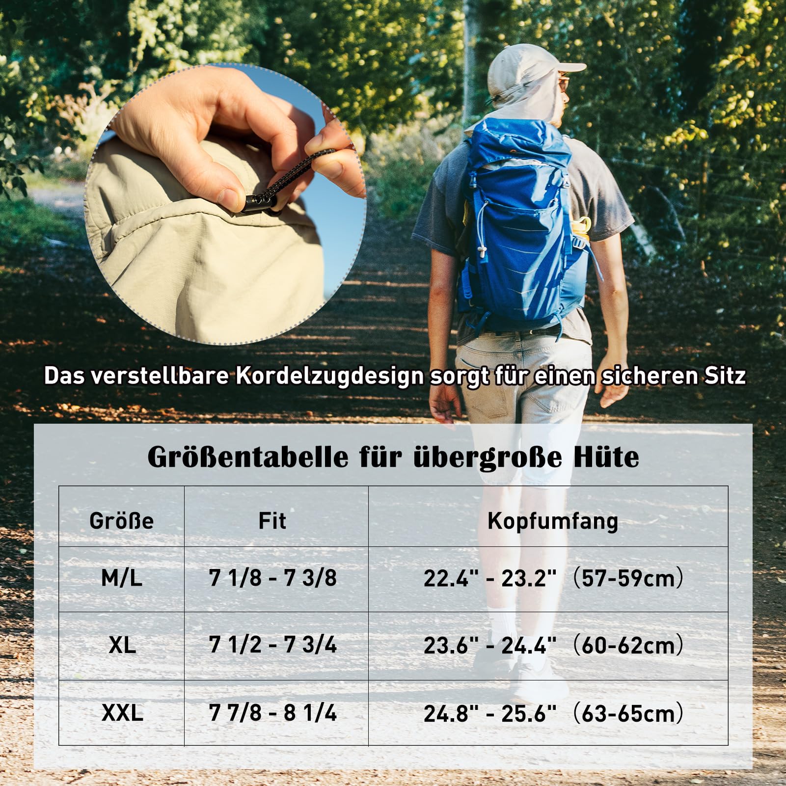 TOP-EX XL/XXL wasserdichte Baseball Cap Herren mit Nackenklappe UV-Schutz Sonnenhüte Damen, Faltbar Sommerhüte Safari Wandern Outdoor-Hut Atmungsaktiv Verstellbar