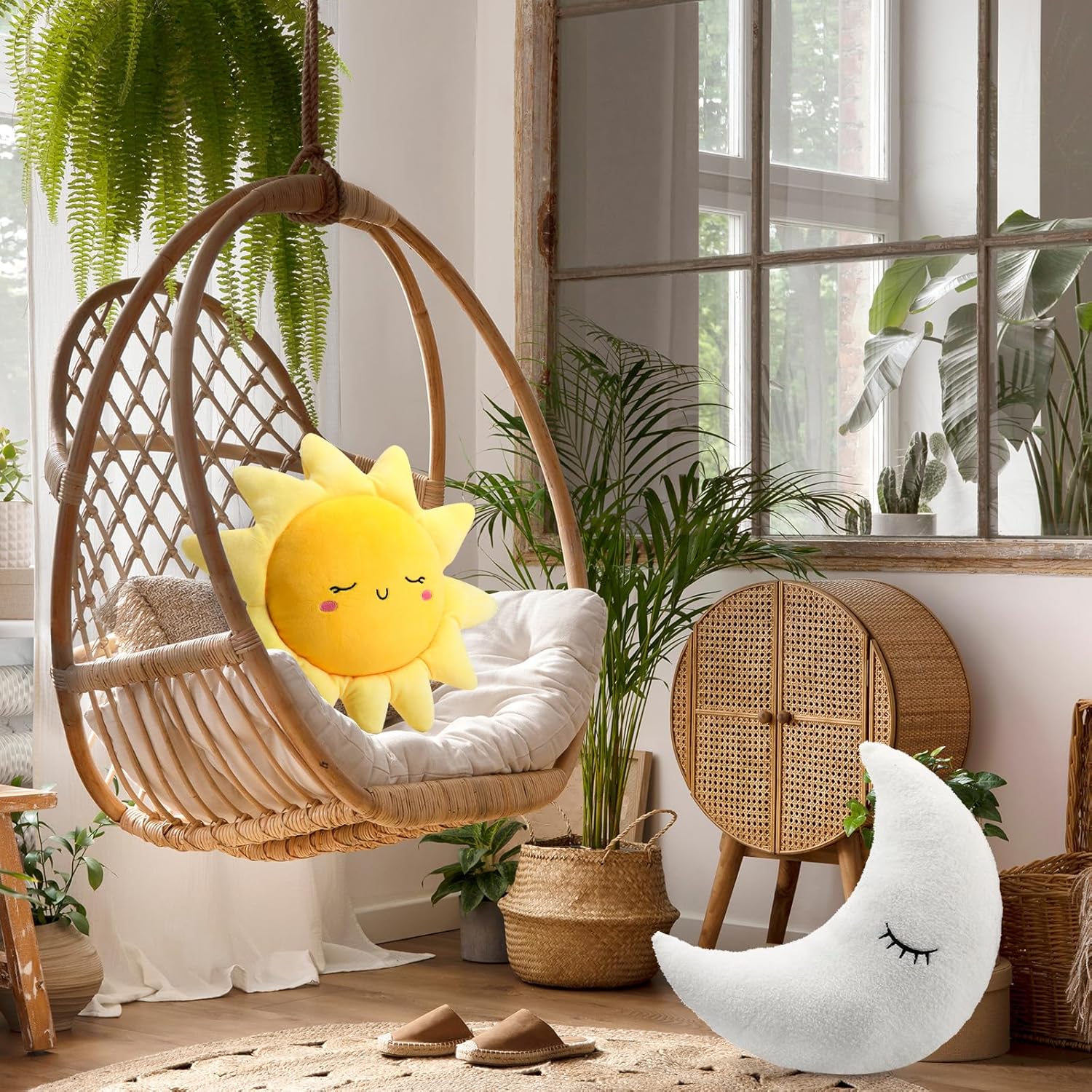 HyDren 2 Pcs Sun and Moon Plush Pillow 20.8'' 17.7'' Decorative Sofa Cushion Cute Soft Stuffed Throw Pillow Baby Children Nursery Decor Plush Toy Birthday Gift for Home Room Car Floor Decor