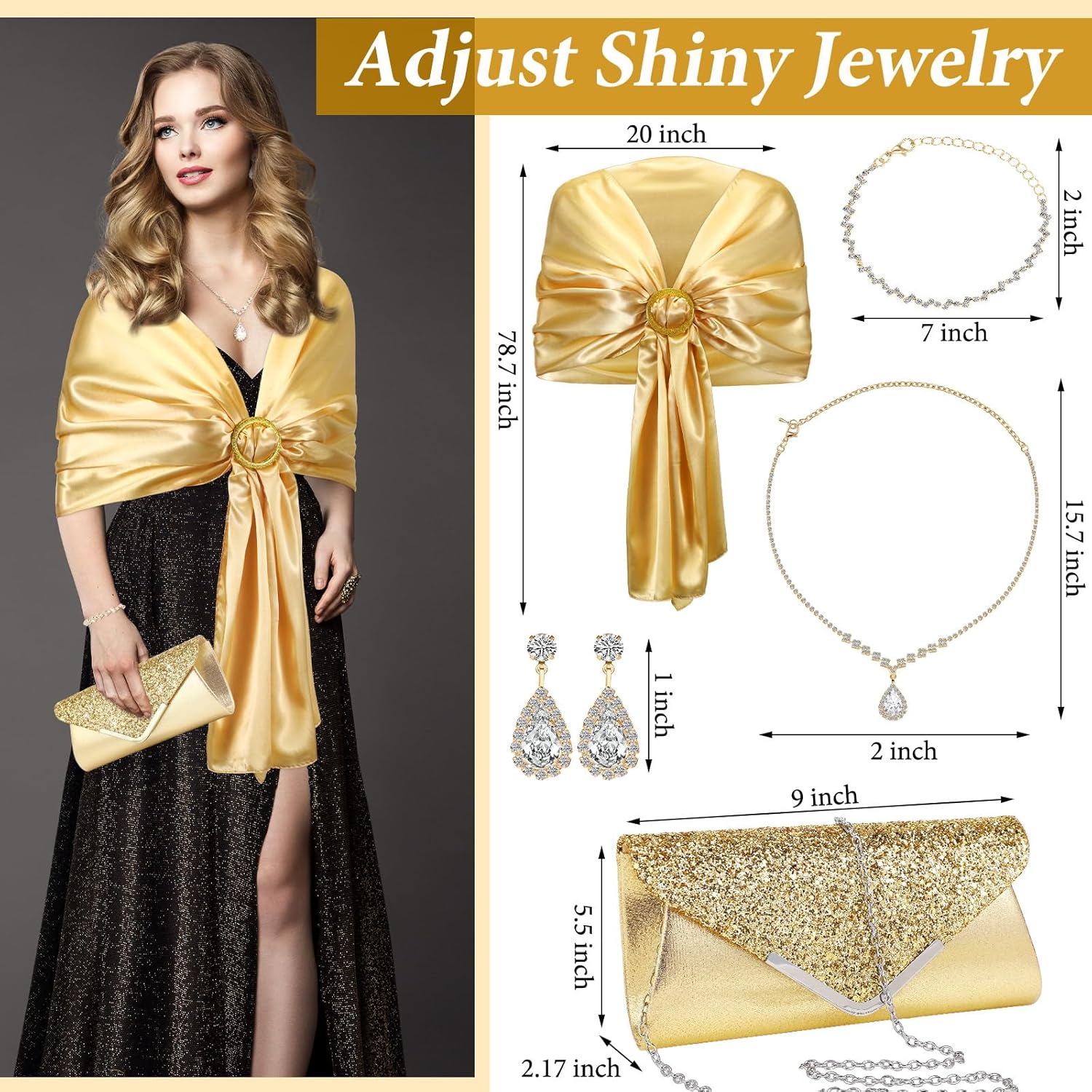 Tiamon 5 Pcs Rhinestone Jewelry Sets Shawls and Wraps Formal Clutch Purses for Women Evening Party Weddings Bridal Showers