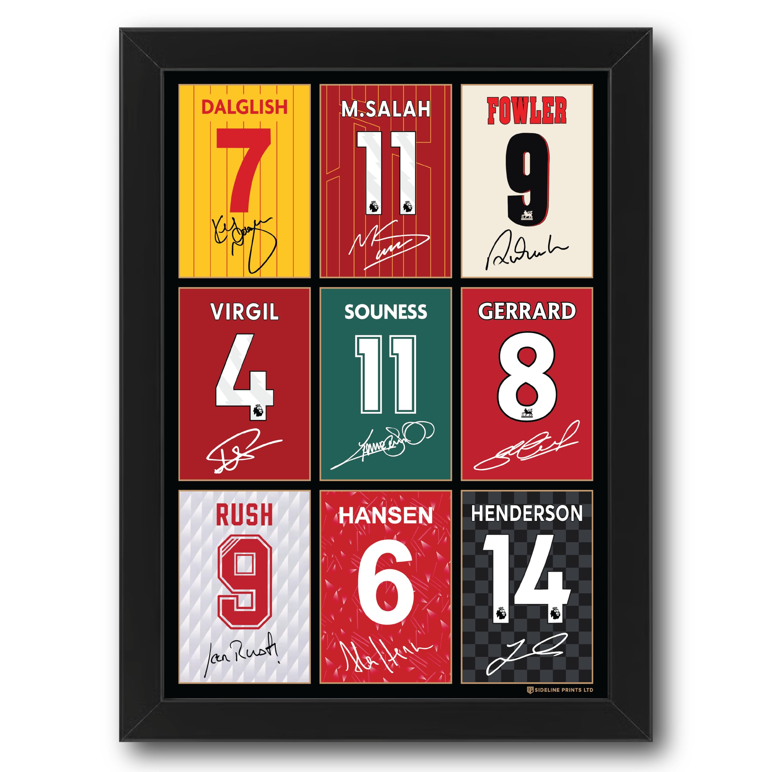 Framed Liverpool Legends Salah Gerrard Dalglish Rush Fowler Van Dijk Signed A4 Printed Photo Display Gift For LFC Football Fans Digitally Reproduced Signatures