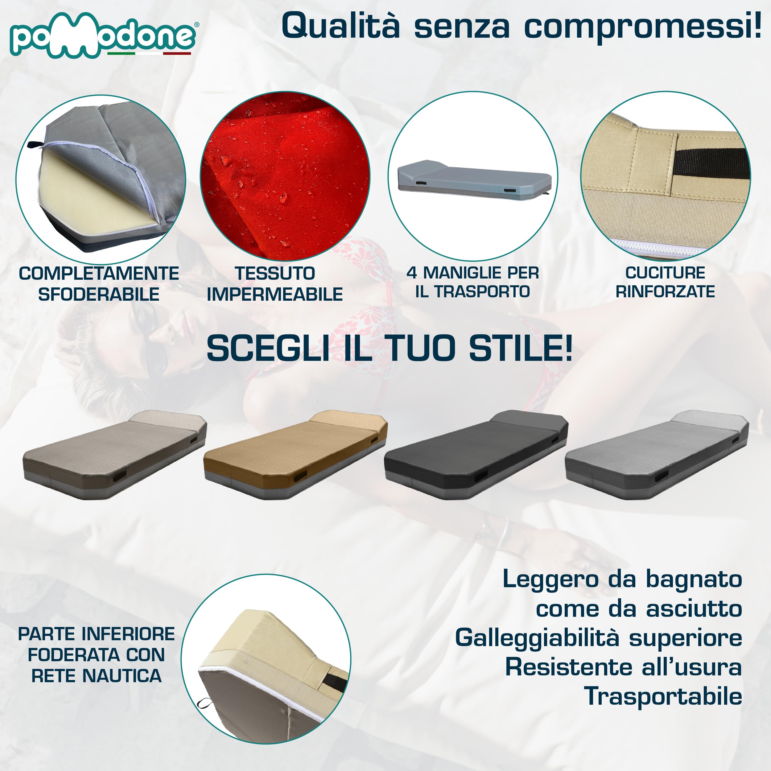 Lettino Galleggiante Piscina e Mare Singolo In Ecopelle Prendisole Per Adulti Bambini Imbottito Con Cuscino Morbido Pomodone 183x80x17 Ibiza