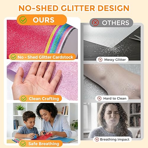 Miniatura 3 de BigOtters 28 hojas de cartulina con purpurina, 10 colores surtidos de papel brillante con purpurina para manualidades y manualidades, suministros de