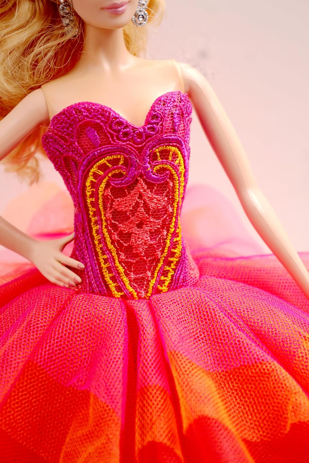 Handmade Classic Orange Embroidery Pattern Dress Wedding Gowns Fit for 12" Fashion Doll & Doll's not Included