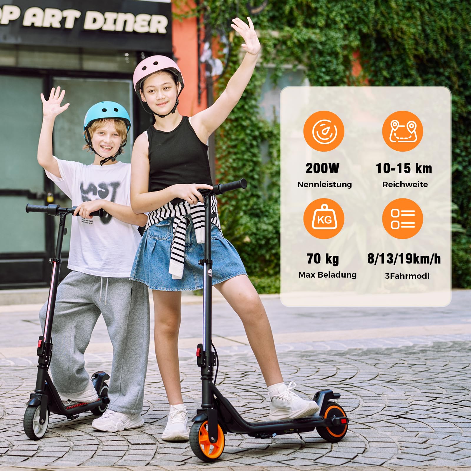 iScooter E Scooter für Kinder von 6-14 Jahren, 6.5" Musik Faltbar Elektroroller & 3 Einstellbare Hohe, 6"/5.5" Leicht Kinder E-Roller mit Lichtern, Max Reichweite 15/7/6KM, 2/3 modi (5-19 km/h)