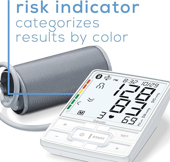 Beurer BM69W Upper Arm Blood Pressure Monitor with Bluetooth, Cuff Position Indicator, and Inflation Tech for Comfortable Readings, Portable Storage Case Included, 200 Memory Sets