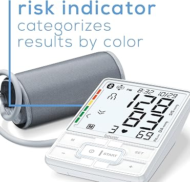 Beurer BM69W Upper Arm Blood Pressure Monitor with Bluetooth, Cuff Position Indicator, and Inflation Tech for Comfortable Readings, Portable Storage Case Included, 200 Memory Sets
