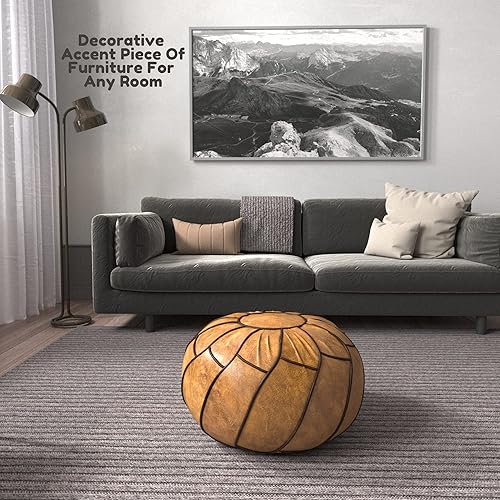 Miniatura 7 de Moderner Puf de piel sintética otomana sin relleno, reposapiés marroquí, cojín para reposapiés, solución de almacenamiento, color marrón natural