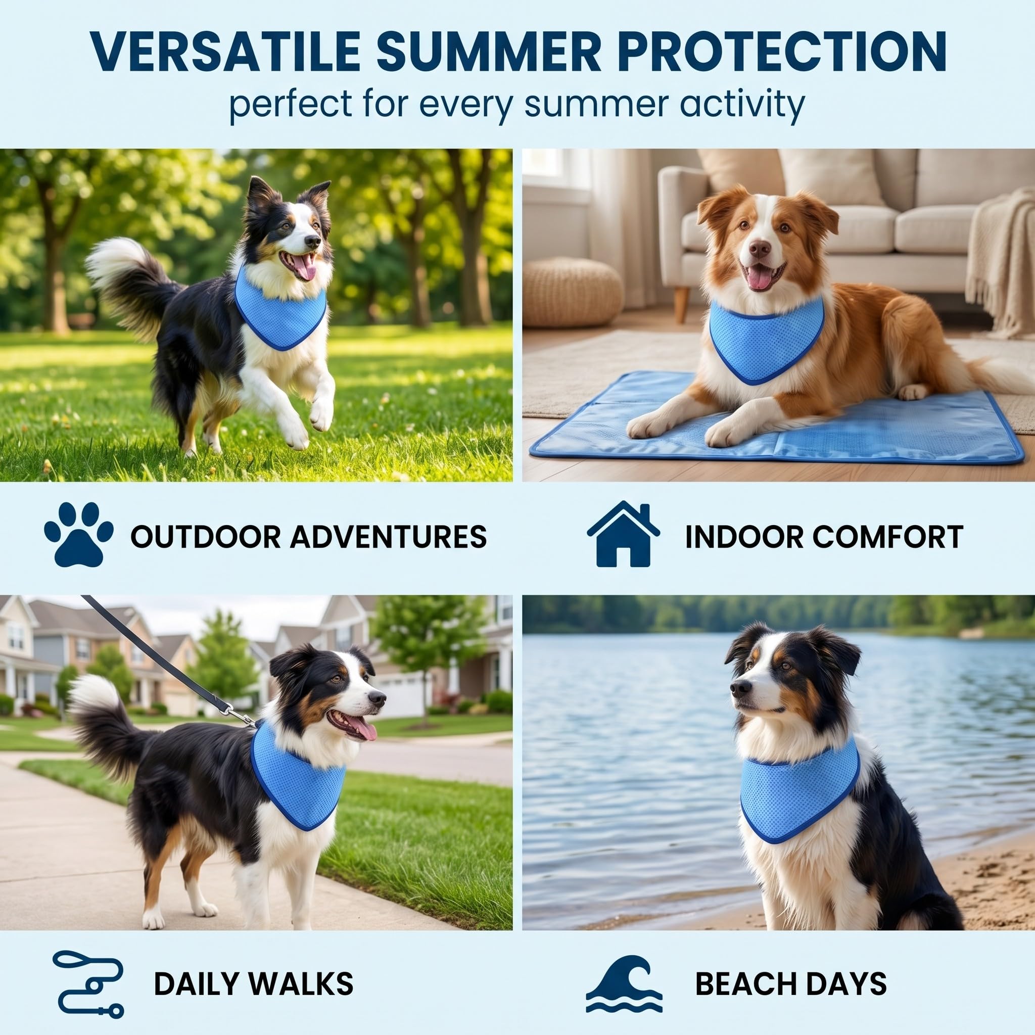 Collare rinfrescante per cane blu M, bandana fresca estiva 30-40 cm, accessorio riutilizzabile per passeggiate