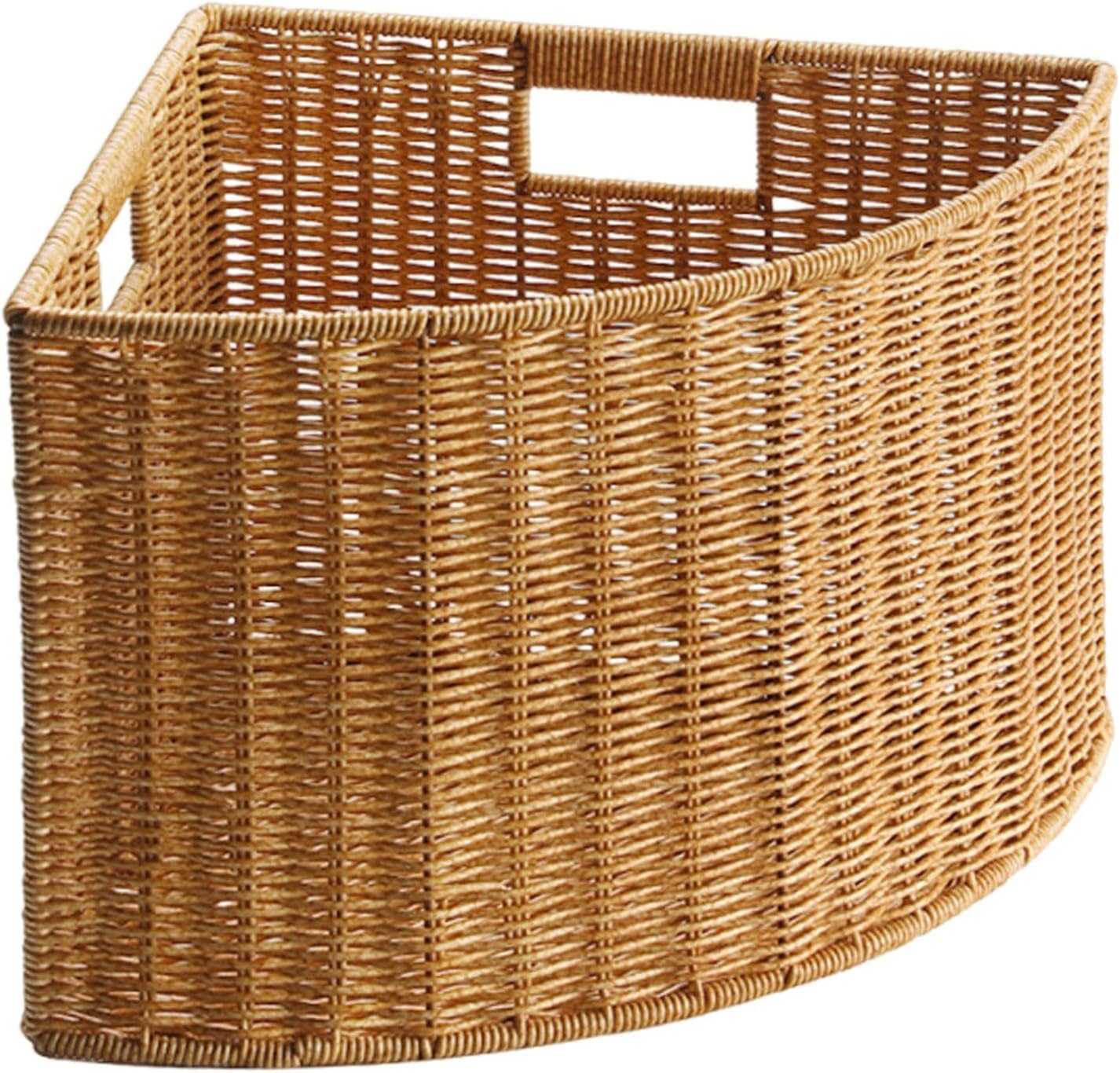 HouseVibe Triangle Storage Basket - Corner Organizer, Woven Acacia Wood Narrow Bin for Office Newspaper (Brown)- Side Handle