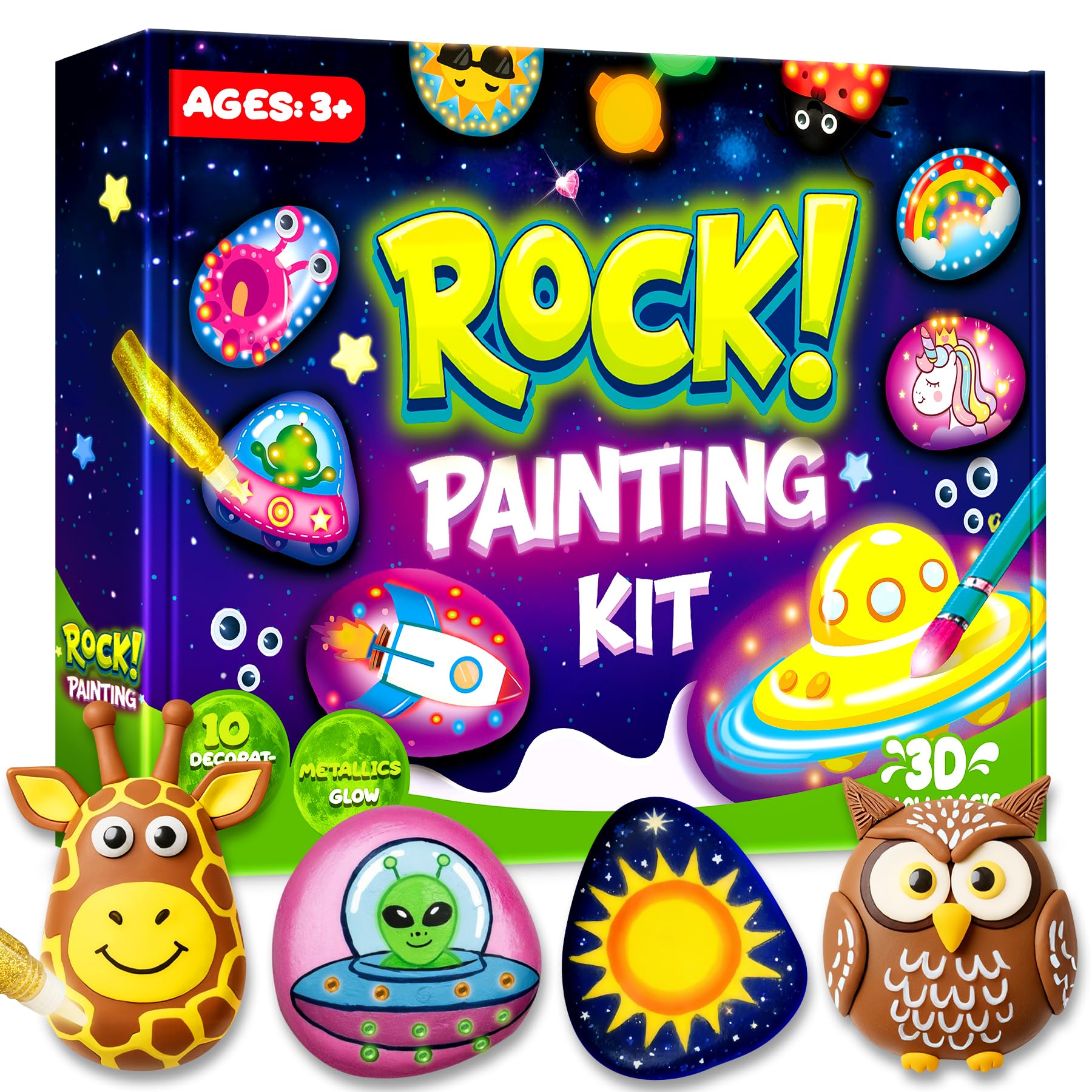 LUVTOY Steine Zum Bemalen - Bastelset Kinder ab 5 6 7 8 9 10 Jahre - Geschenk Mädchen 6-12 Jahren - Im Dunkeln Leuchten Basteln Mädchen - Steine Bemalen Set - Spielzeug ab 6 Jahre Ostern Geschenk
