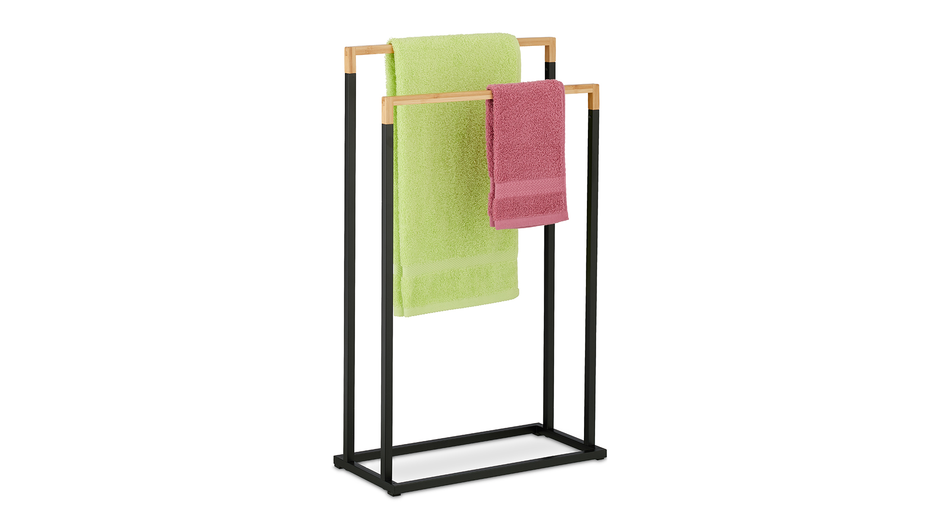 Relaxdays staand handdoekrek met 4 stangen, metaal, 96,5x45x29 cm, zwart