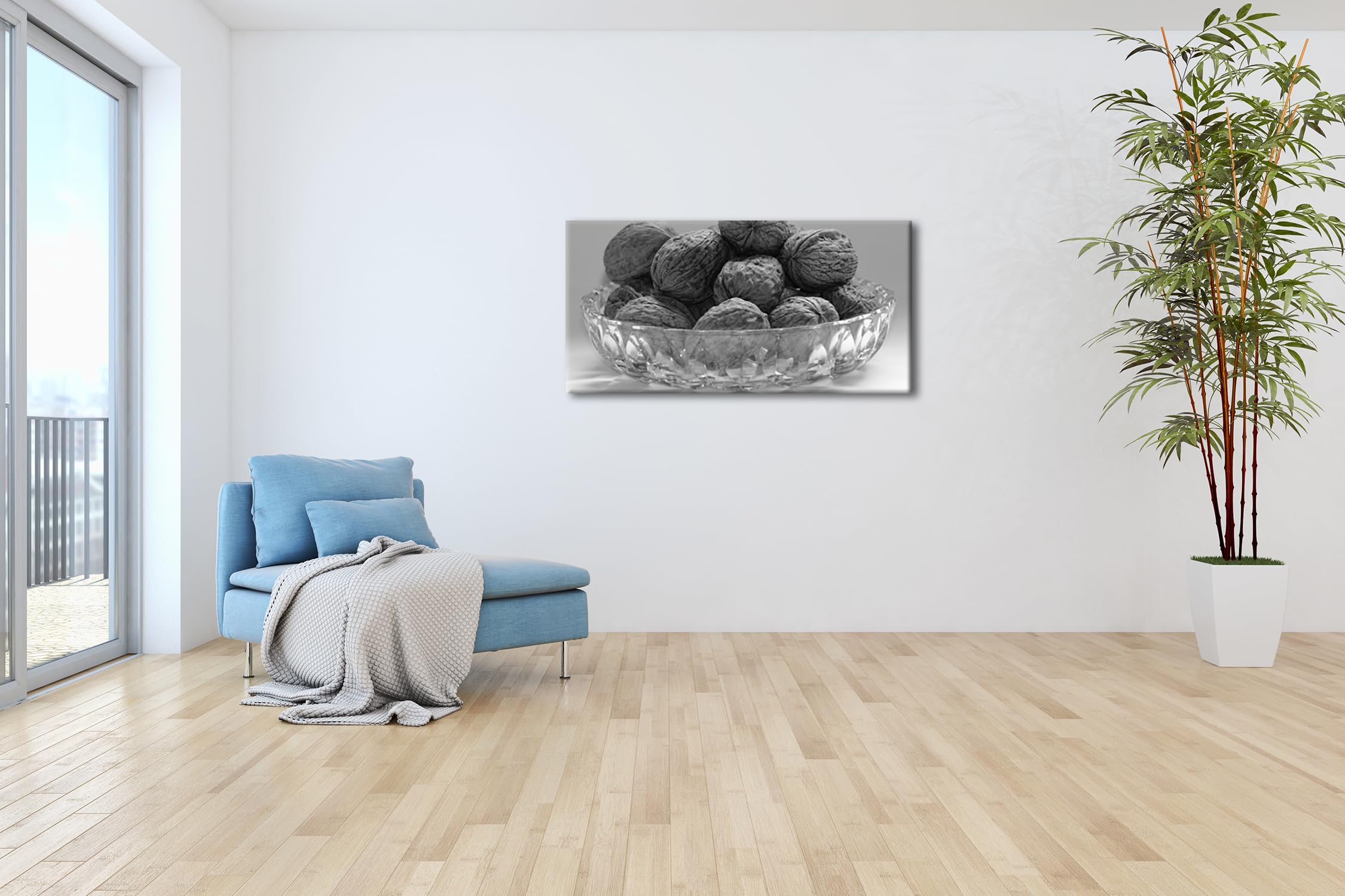 Chrupiące orzechy włoskie w skorupie panorama 100 x 50 cm efekt: czarny/biały jako obraz na płótnie, motyw oprawiony na ramie z prawdziwego drewna, wysokiej jakości druk cyfrowy z ramą