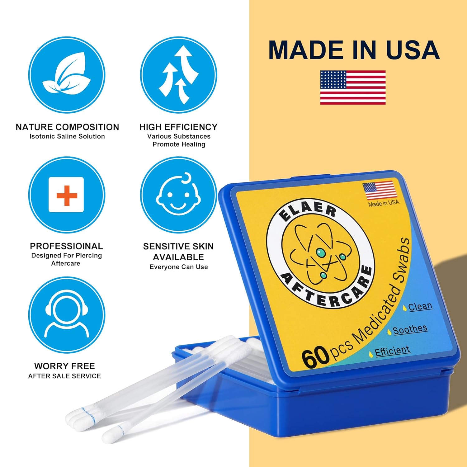 Buy Elaer Piercings Aftercare, 180 PCS Medicated Swabs, Ears, Nose