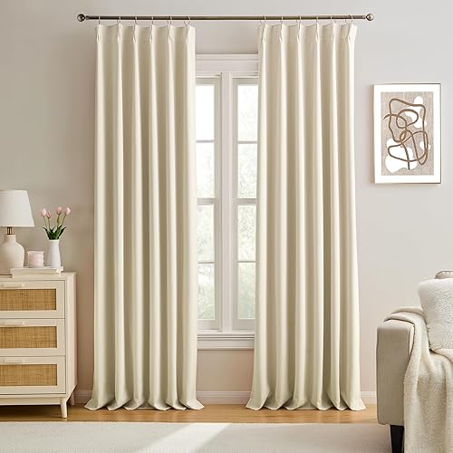 KEQIAOSUOCAI Cortinas Plisadas de Pinzas Color Beige Crema de 120 Pulgadas de Largo para Sala de Estar, Juego de 2 Paneles, Cortinas para Riel de