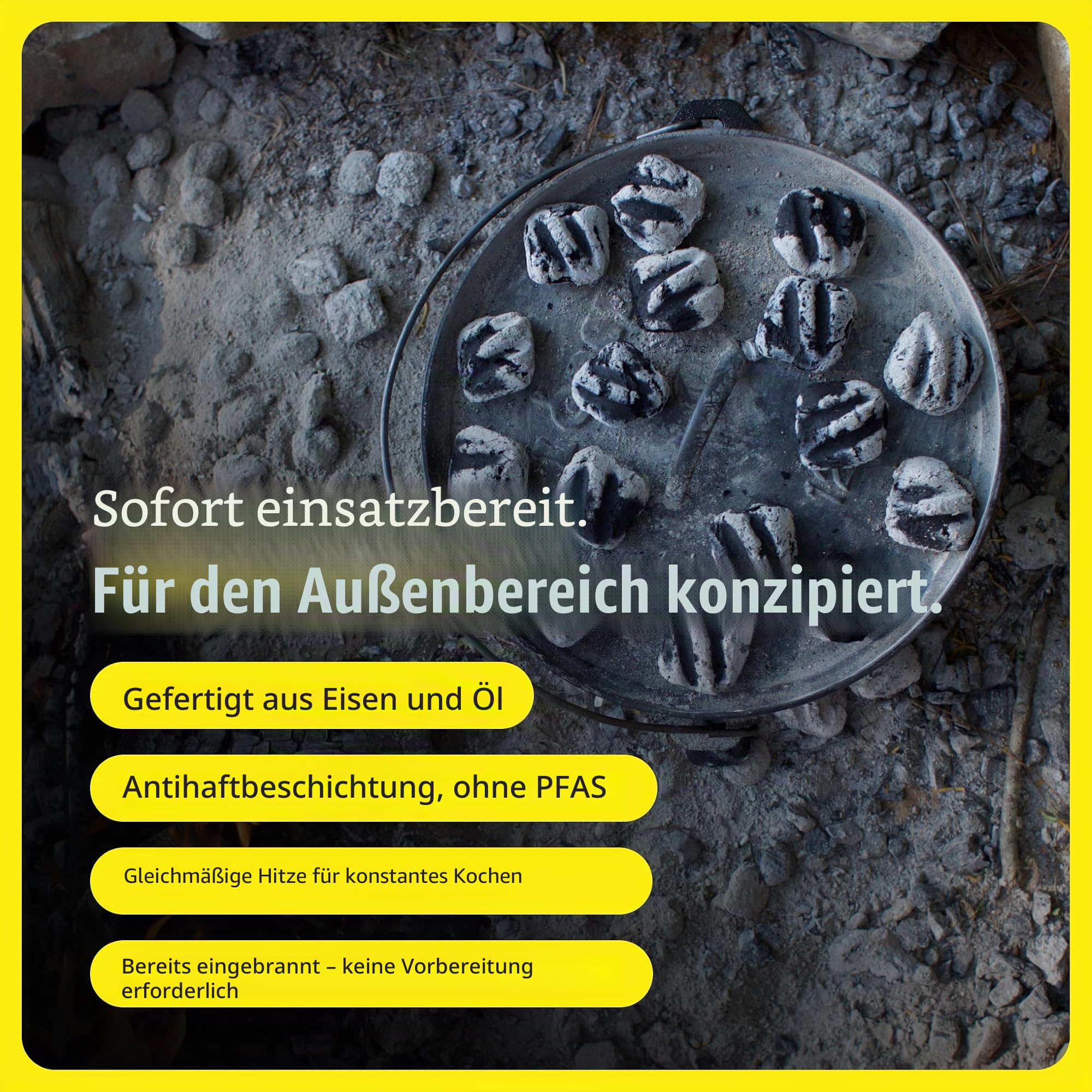 Lodge Camp Dutch Oven Classic, 30,5 cm, Gusseisen, 4 Standfüße | Feuertopf, 100% natürlich eingebrannt, für Lagerfeuer & Outdoor-Küche, schwarz, gleichmäßige Wärmeverteilung