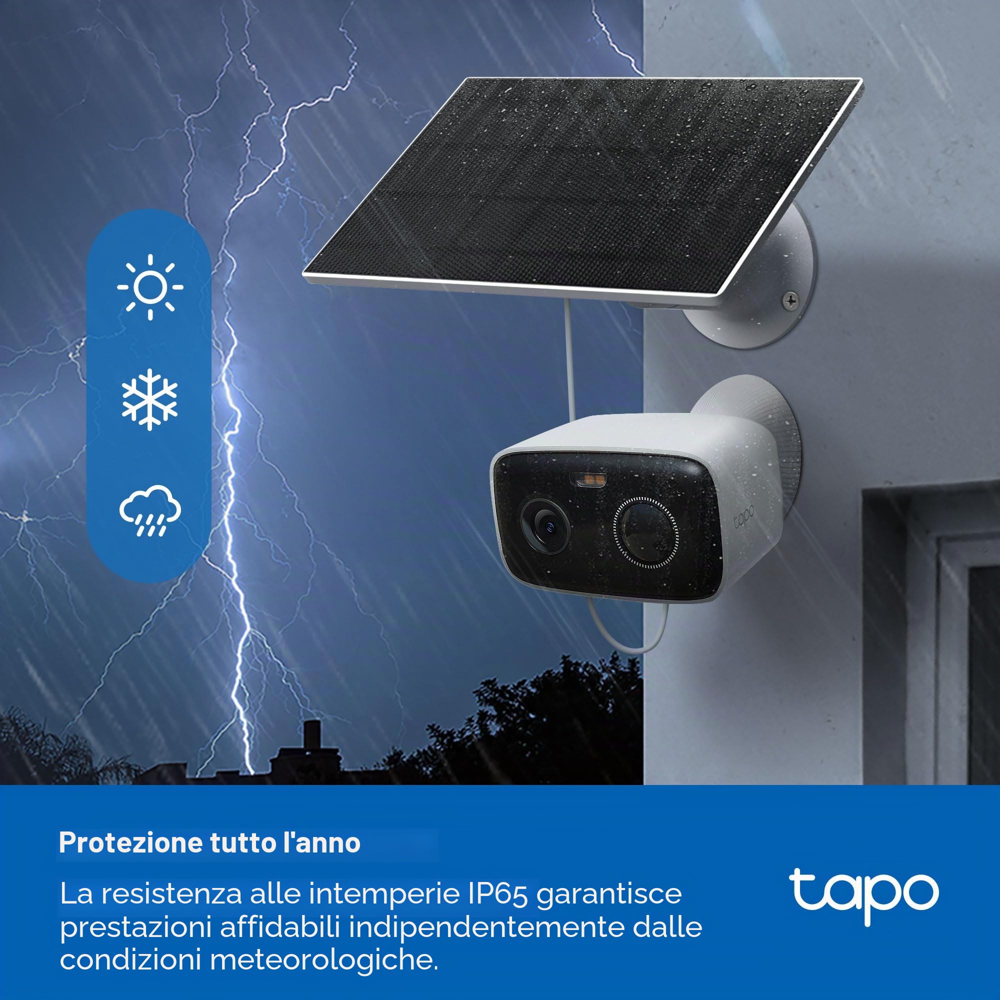 Tapo TP-Link C400 KIT Telecamera a batteria esterna con base a pannello solare, wireless, 1080P, rilevamento gratuito persone/veicolo, archiviazione SD/Cloud, visione notturna a colori, nessun hub