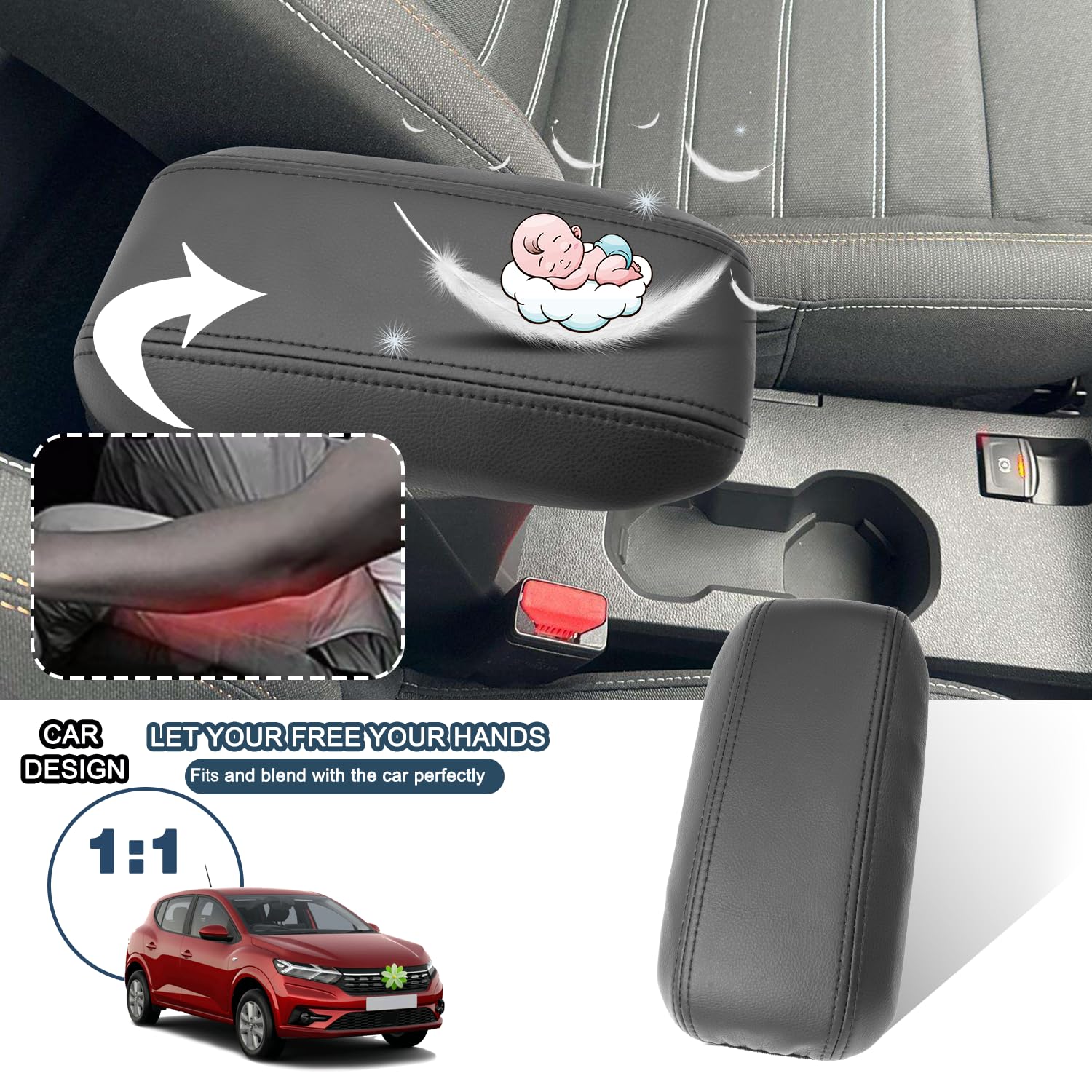 Ruiya pour Dacia Sandero 3/Stepway 3/Dacia Jogger 2021-2025 2026 Housse d'accoudoir Central,Couvercle de boîte d'accoudoir Étui de Protection Console Protection d'accoudoir Sandero Stepway Accessoire