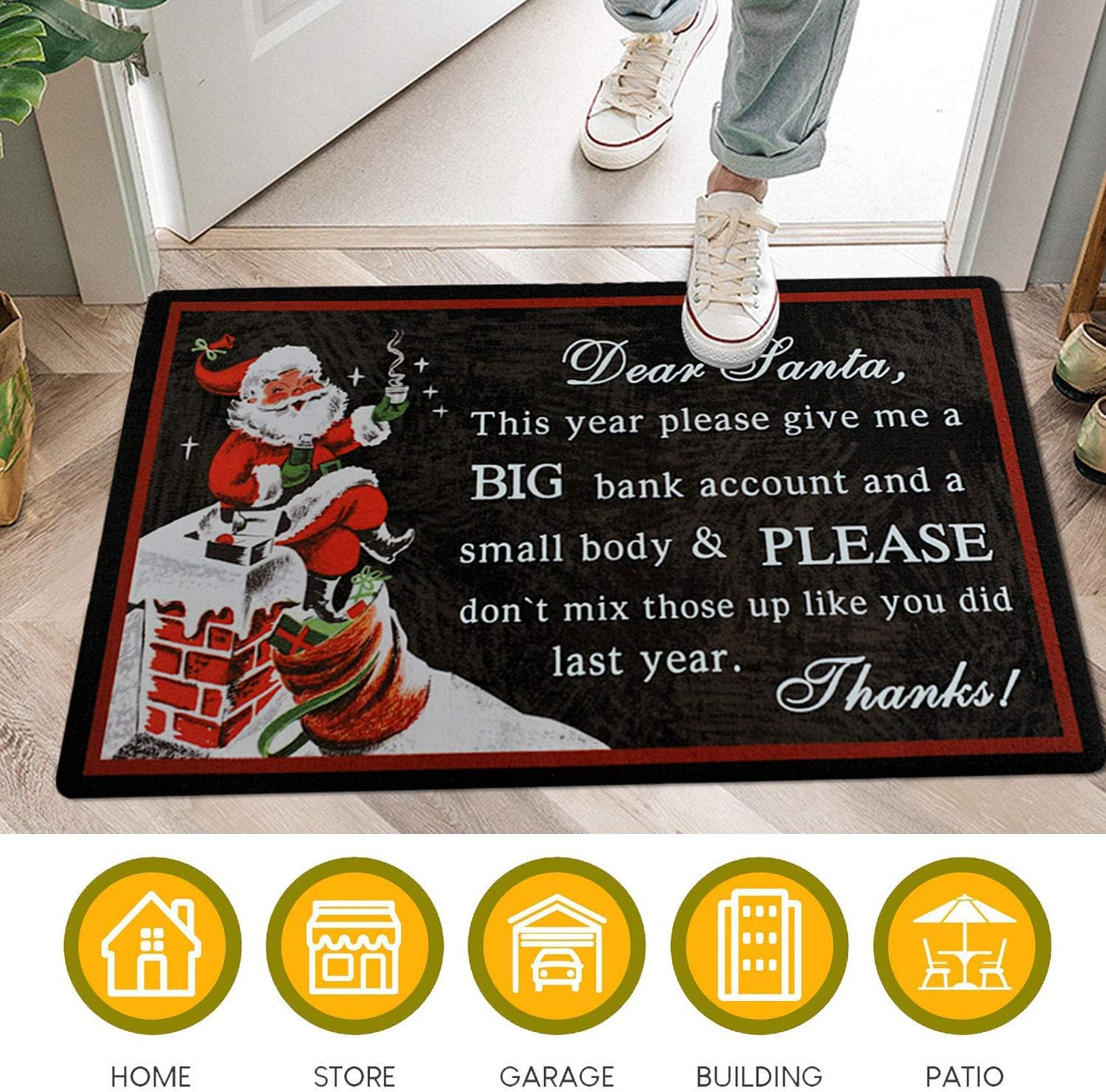 E-view Decorative Indoor/Outdoor Rubber Back Entry Way Doormat for Patio, Front Door, All Weather Exterior Doors Christmas Holiday Doormat (Color-Letter to Santa)