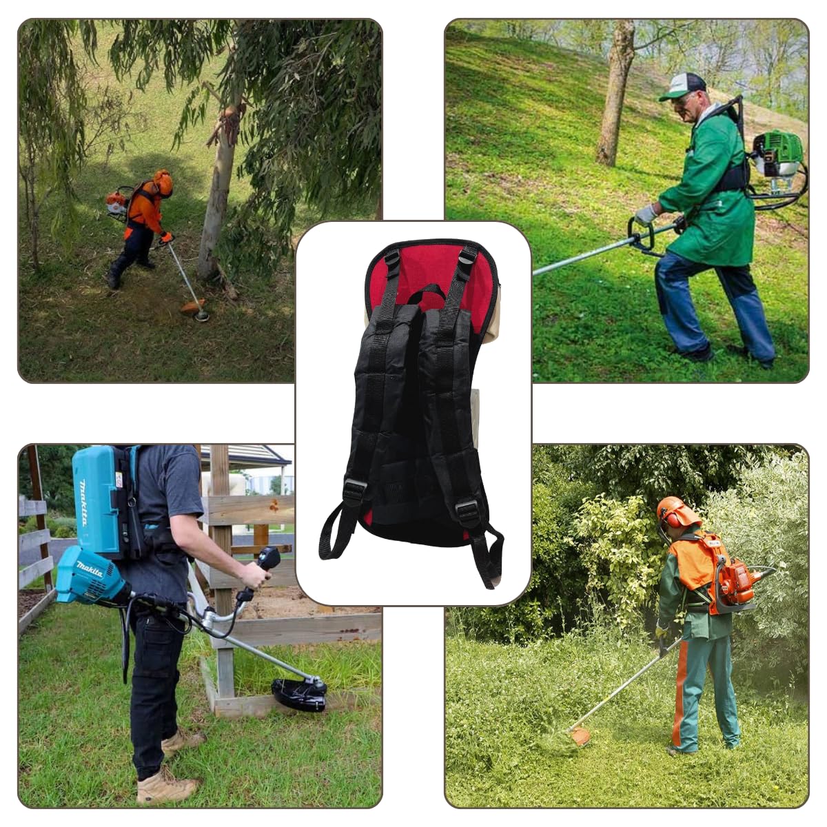 Harnais pour débroussailleuse de sac à dos. Harnais rembourré et ergonomique pour de longues journées de travail. Comprend des sangles pour l'ajustement au dos