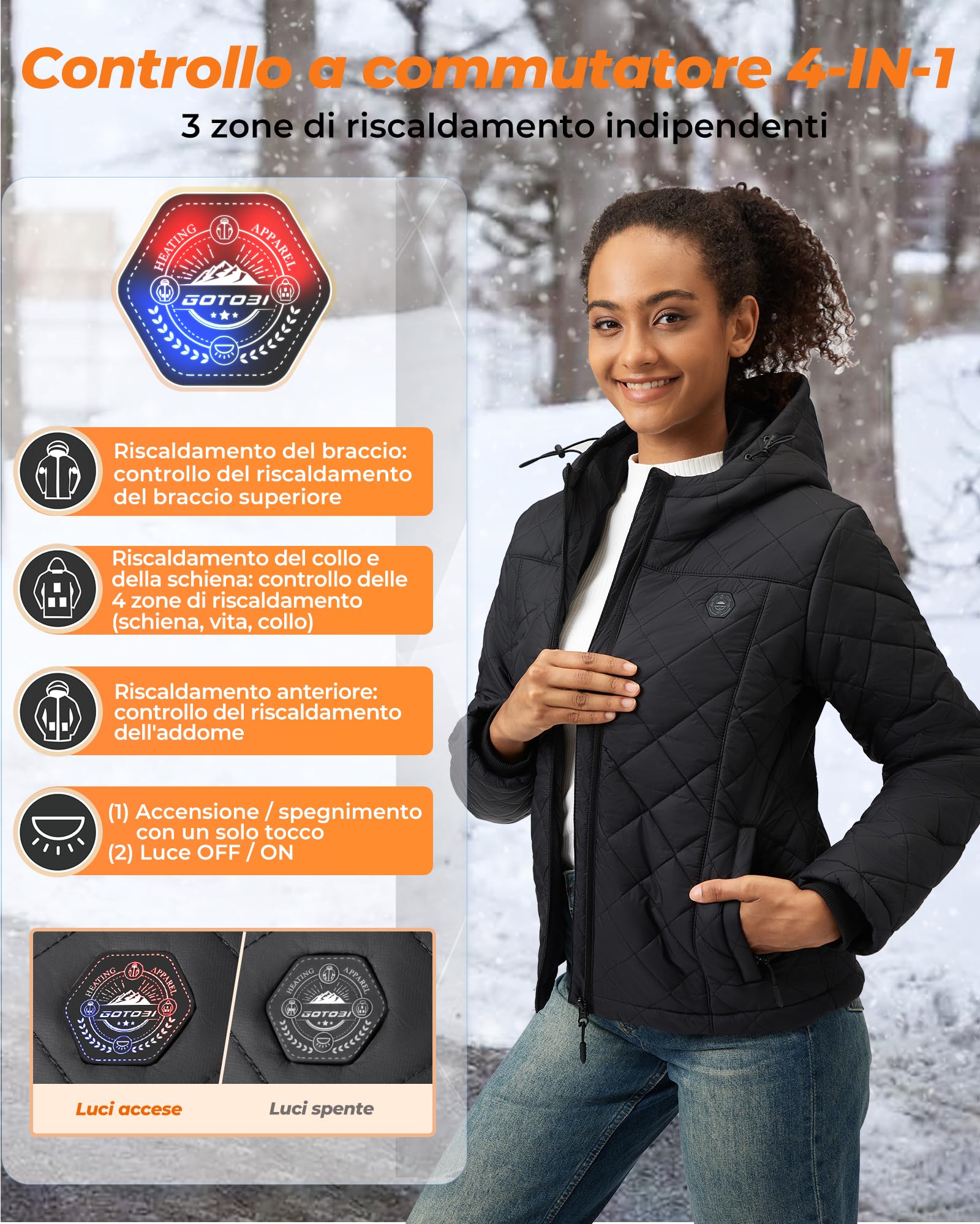 Giacca Riscaldata Donna Con Power Bank 12v 18400mah, 8 Zone Di Riscaldamento Giacca Riscaldamento Elettrico Con 3 Livelli Di Temperatura Per Ciclismo, Campeggio E Lavoro All'Aperto