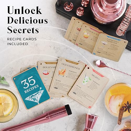 Miniatura 5 de Mixology - Kit de barman de oro rosa  Juego de coctelera para el hogar  Juego de coctelera de Martini  Kit de cóctel Kit de bar, kit de barman, kit