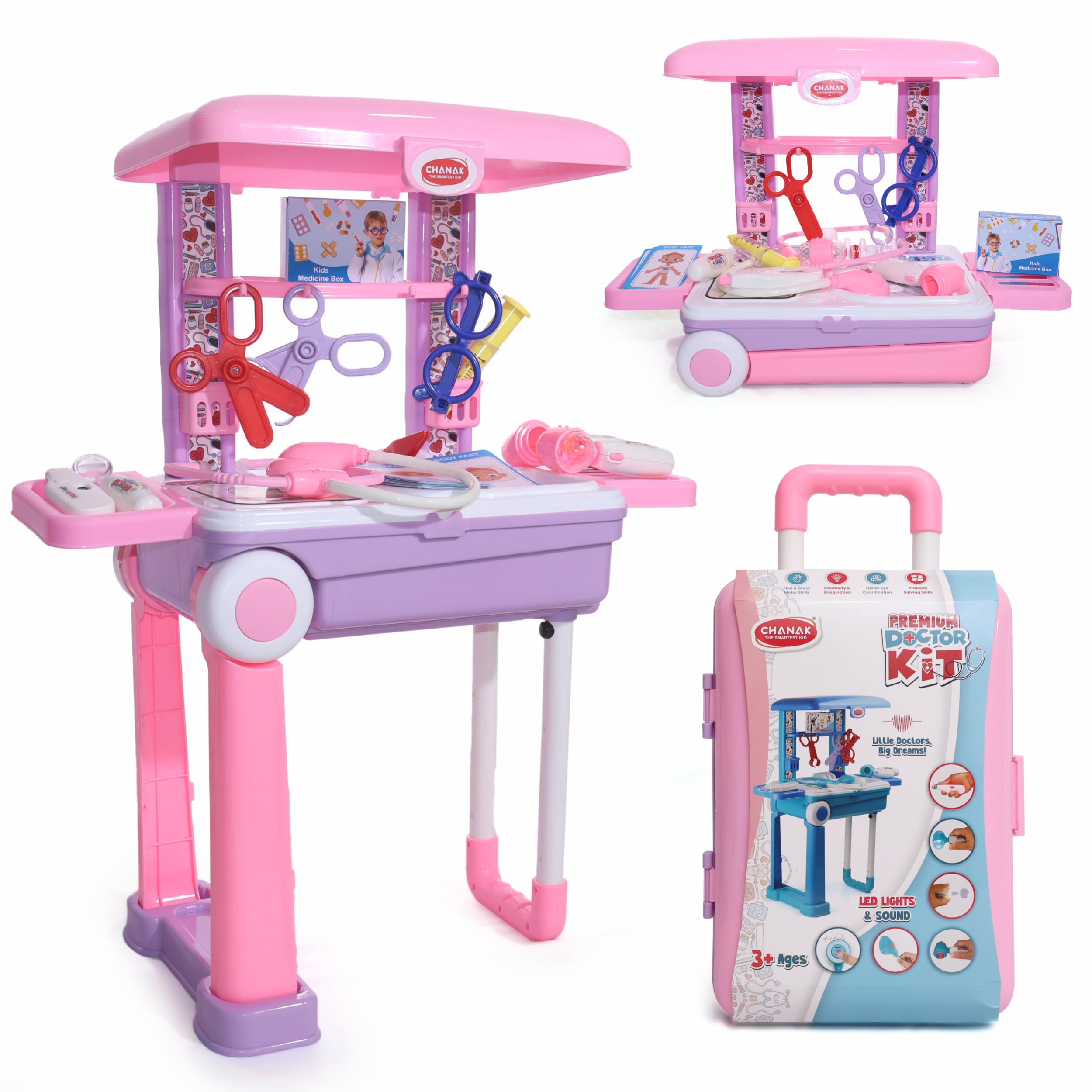 Chanak Premium Doctor Set Trolley for Kids, LED Light Instruments, Pretend Play Doctor Set Trolley for Kids Above 3 Years, Doctor Kit for Boys & Girls, BIS Approved. (Pink Trolley)-image-44