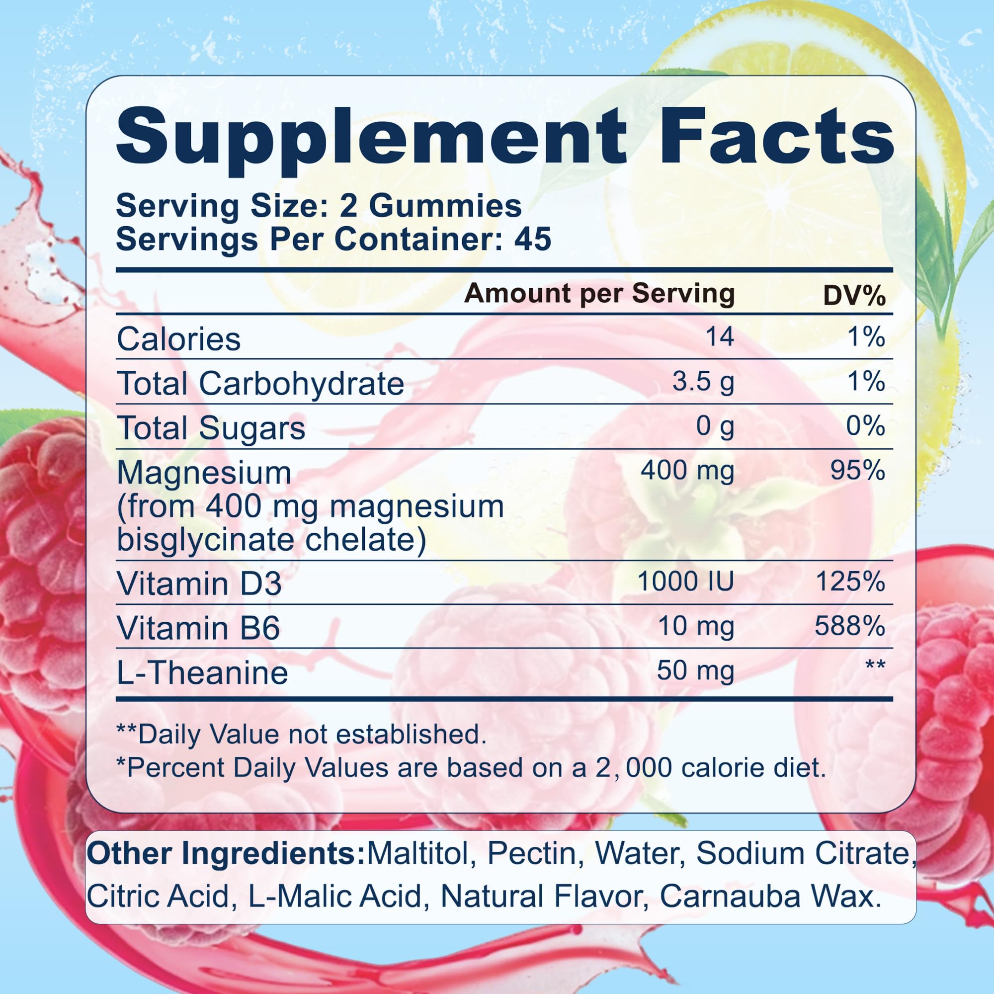Magnesium Bisglycinate Gummies 400mg Chelated Magnesium with Vitamin D3 B6 and L-Theanine Sleep Support Calm, Muscle Relaxation Bone Health, 90 Gummies| 45 Day Supply, Lemon Raspberry Flavor — Amazon image 2